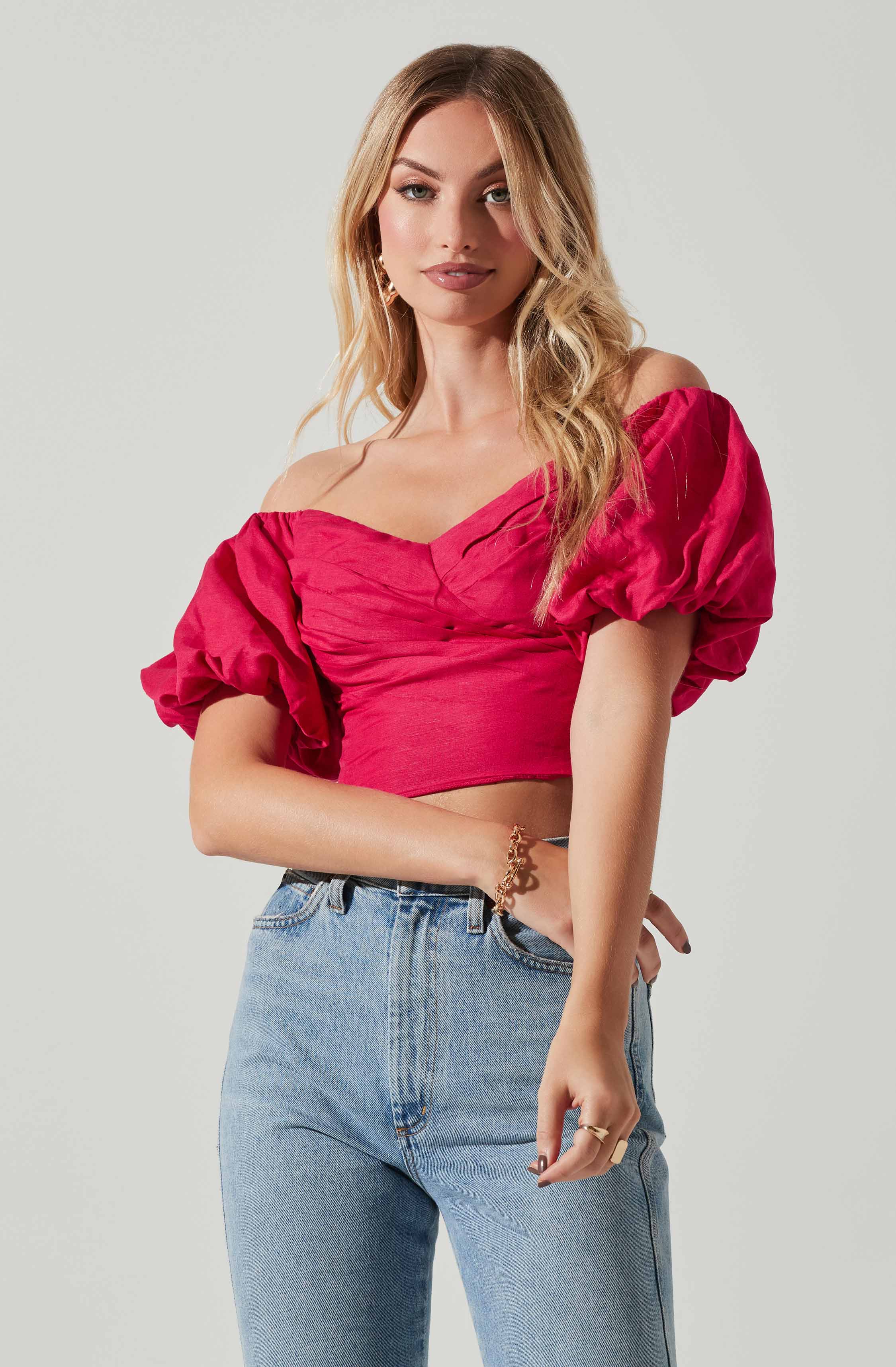Laurana Off Shoulder Puff Sleeve Top-Aljck