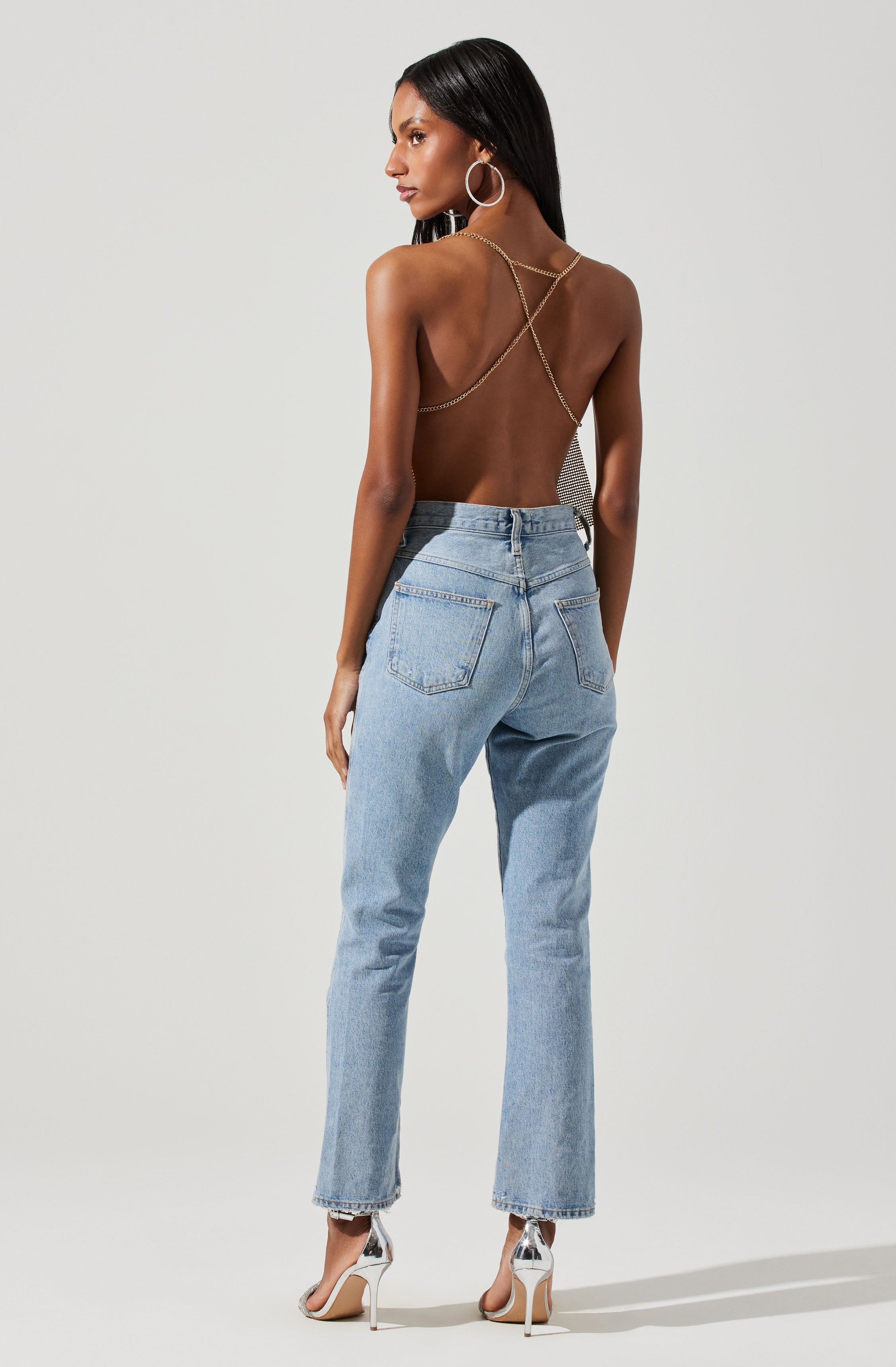 Mika Rhinestone Mesh Cowl Neck Top-Aljck