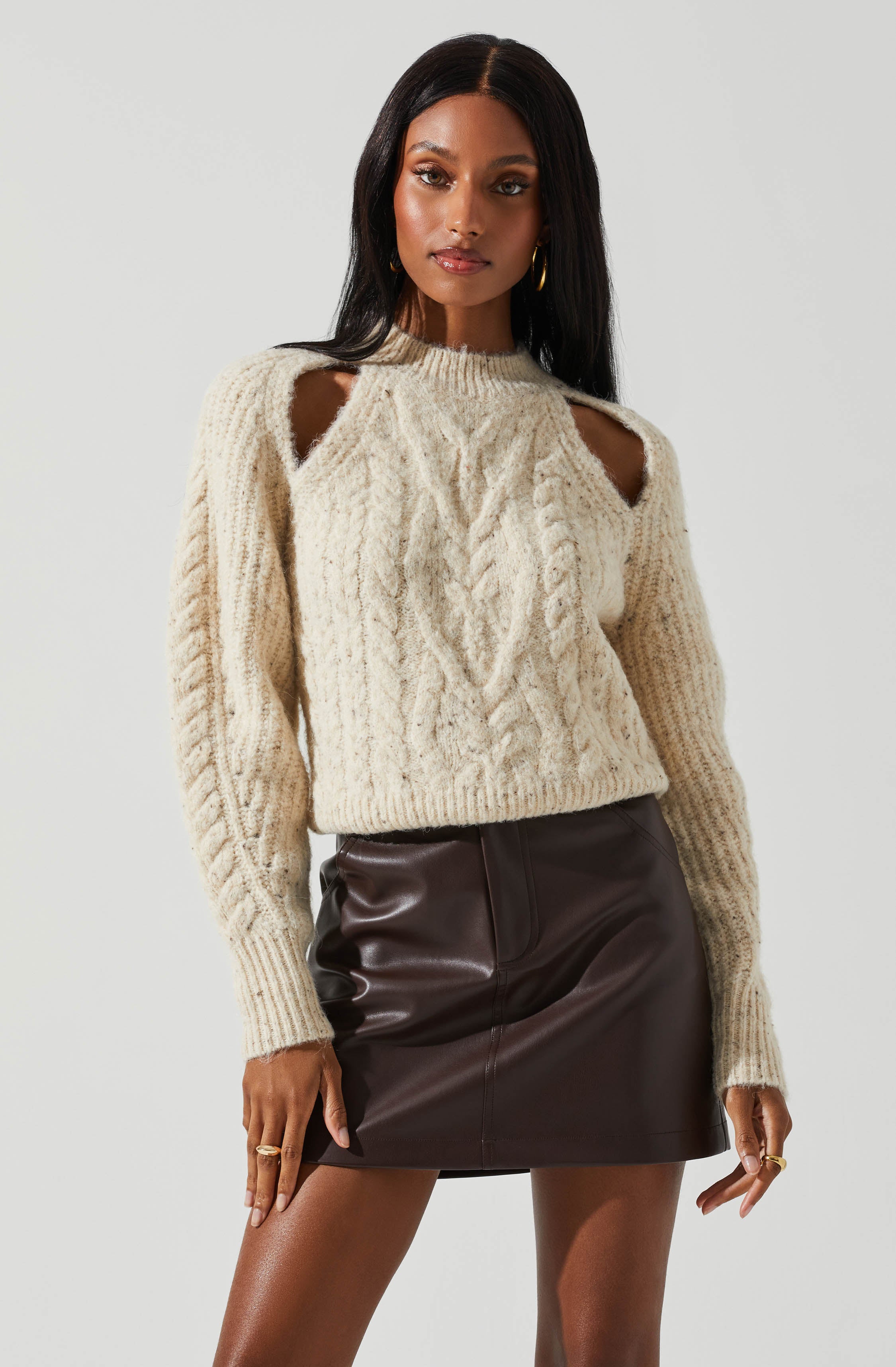 Natalie Cutout Cable Knit Sweater-Aljck