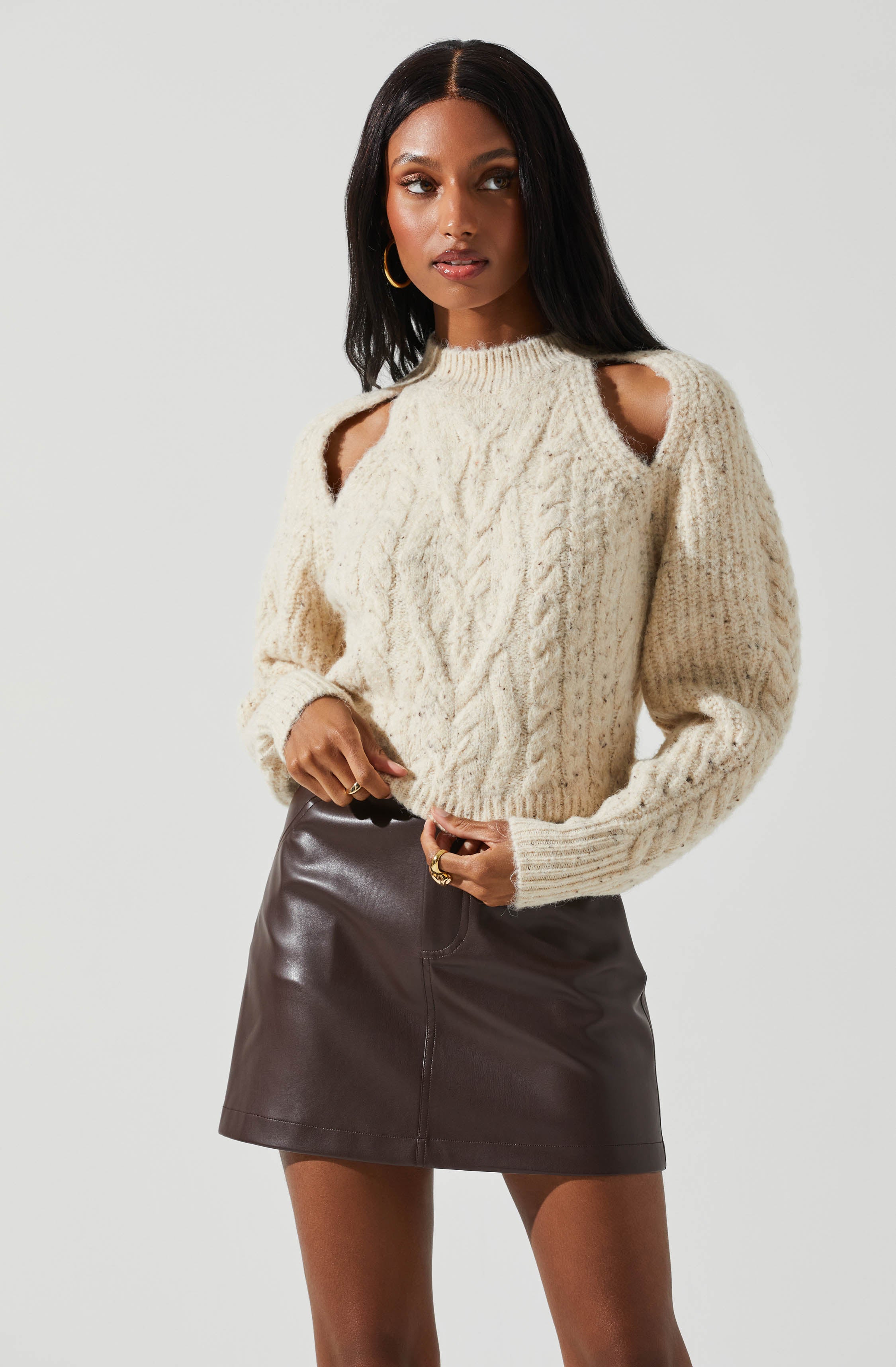Natalie Cutout Cable Knit Sweater-Aljck
