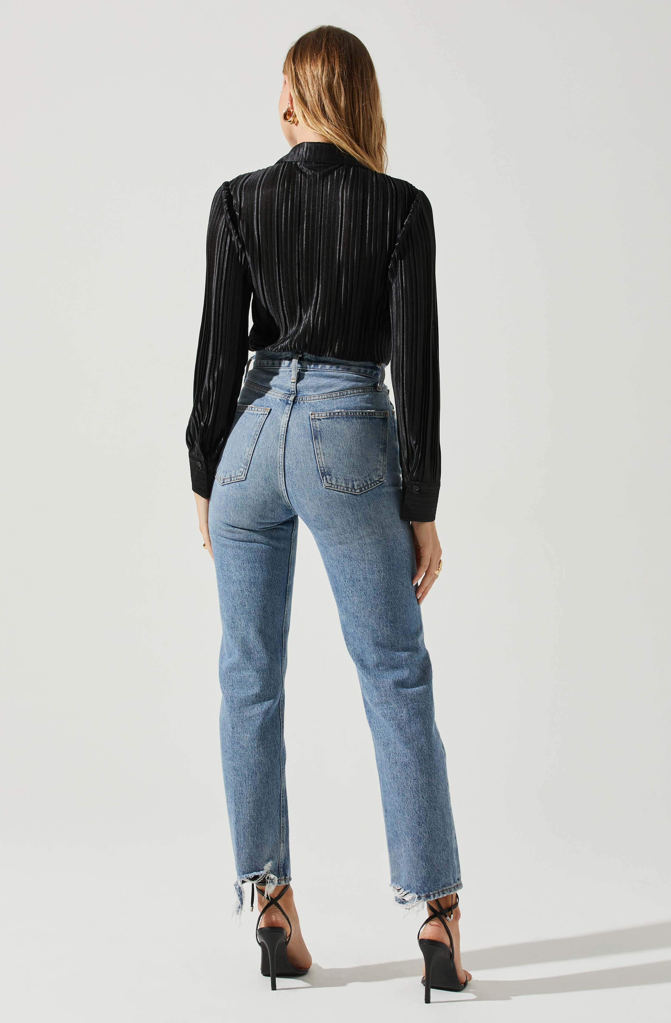 Laurel Satin Pleated Long Sleeve Top-Aljck