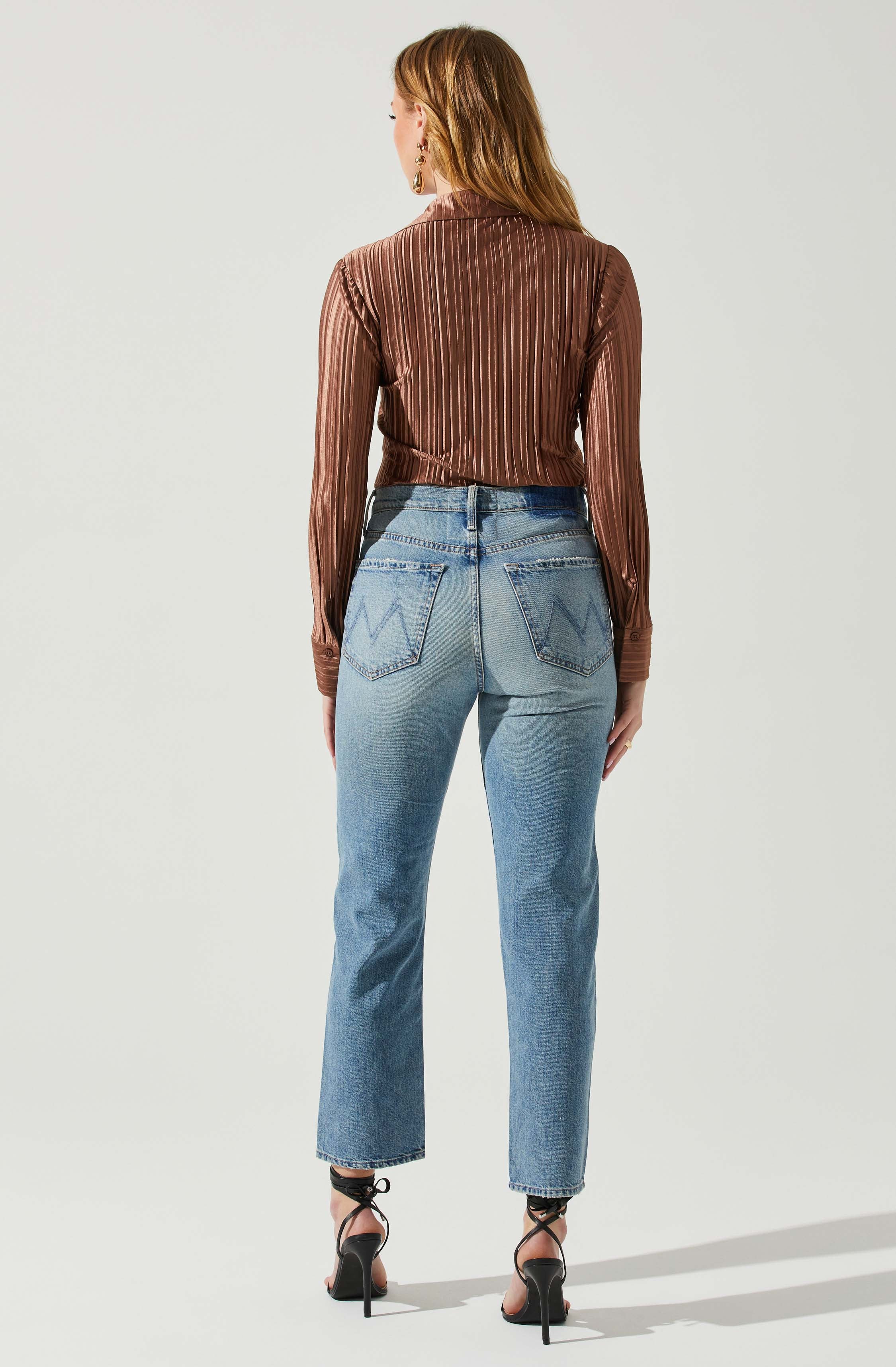 Laurel Satin Pleated Long Sleeve Top-Aljck