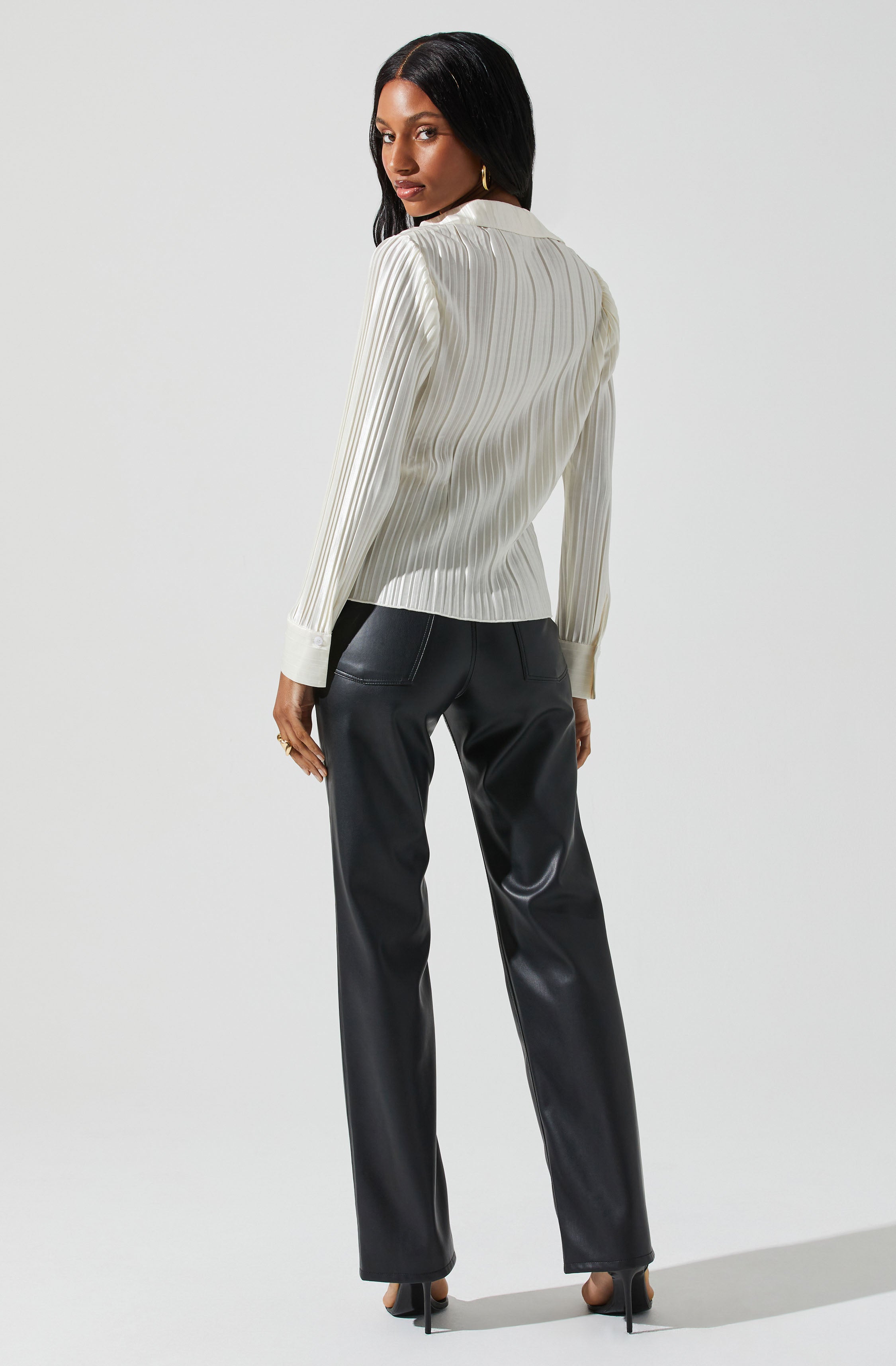 Laurel Satin Pleated Long Sleeve Top-Aljck