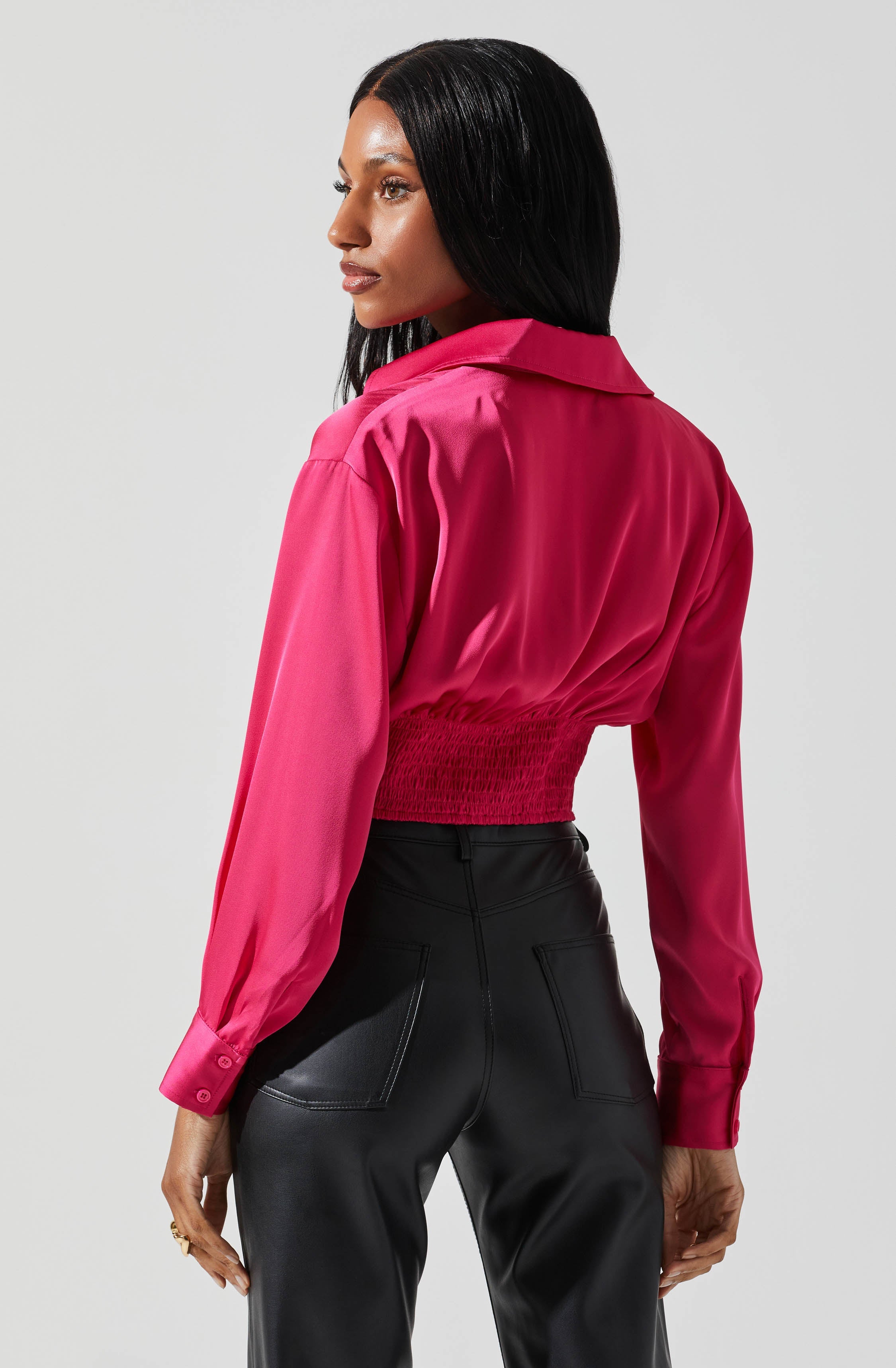 Millie Cropped Button Up Satin Top-Aljck