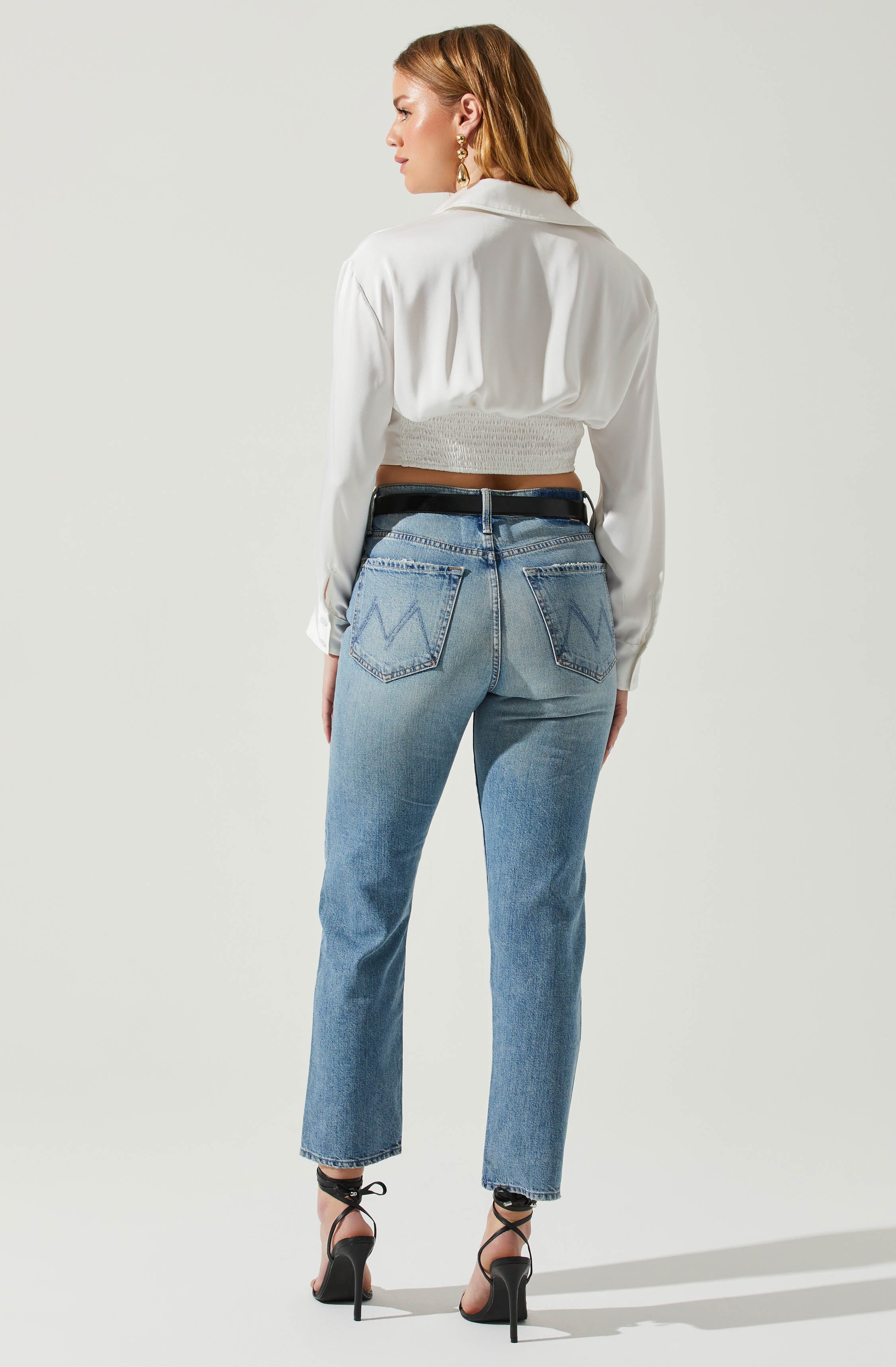 Millie Cropped Button Up Satin Top-Aljck