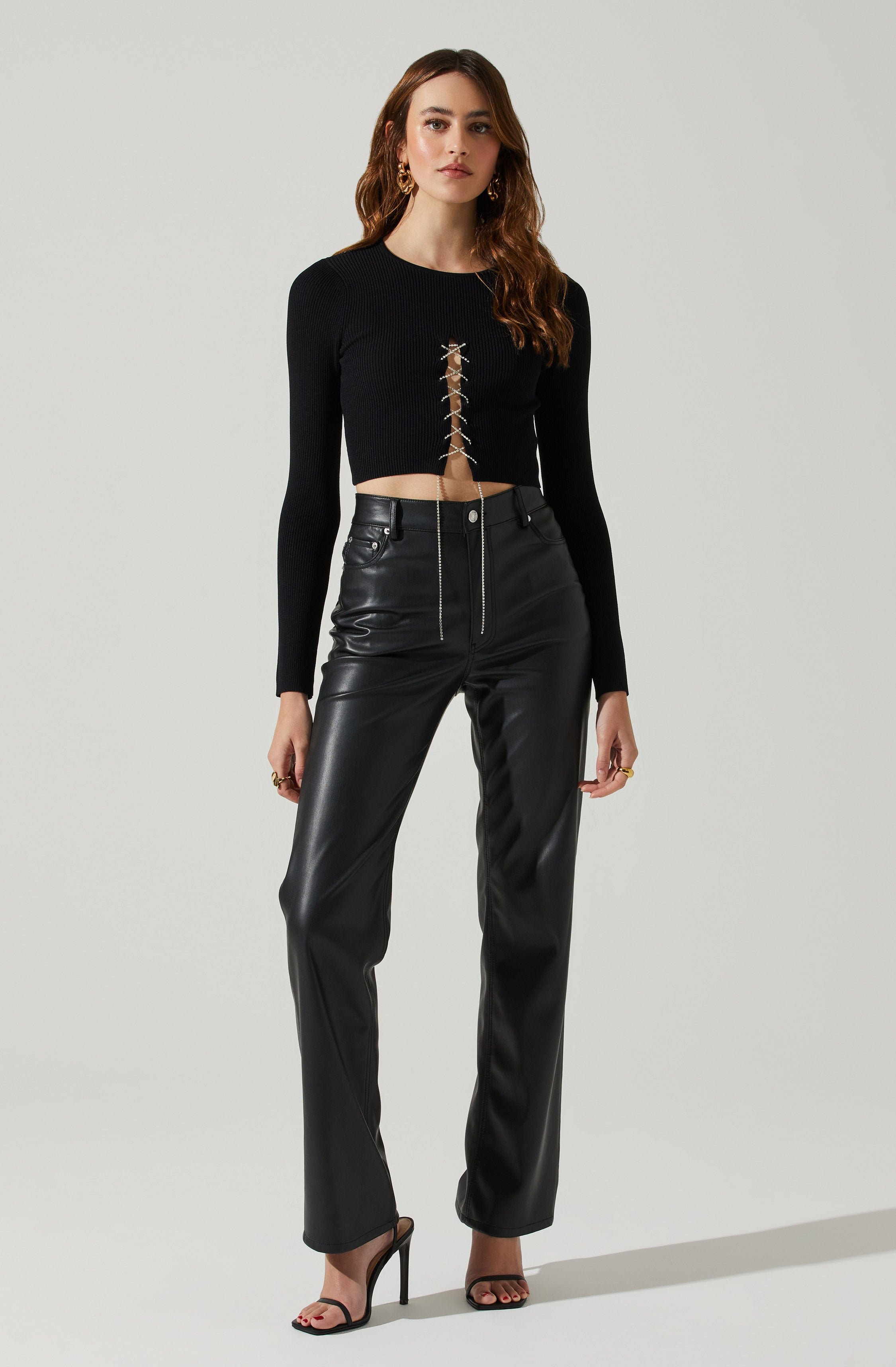 Simone Rhinestone Lace Up Sweater-Aljck