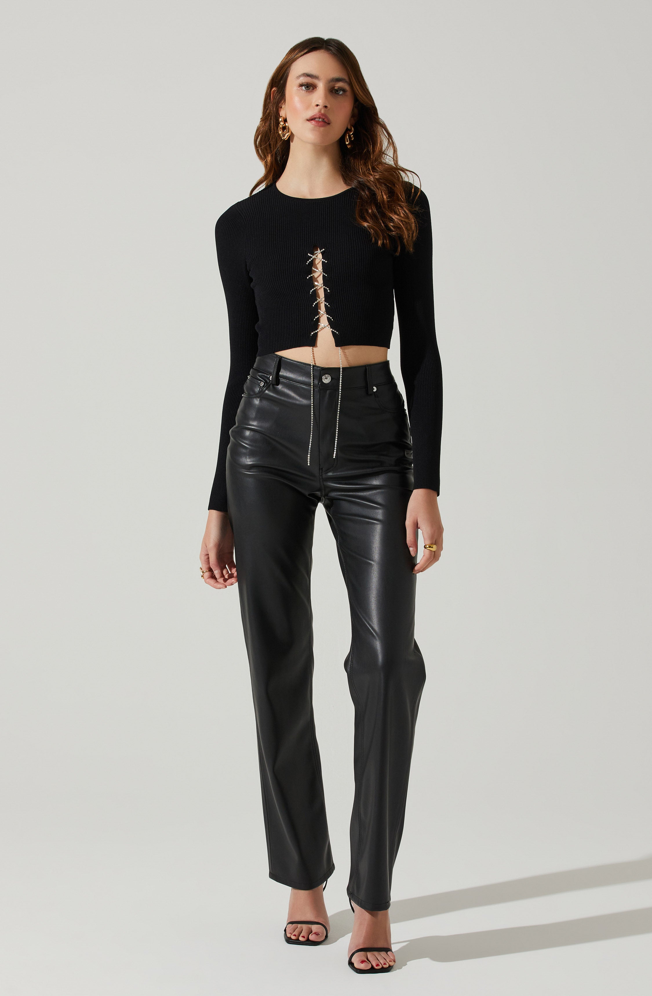Simone Rhinestone Lace Up Sweater-Aljck