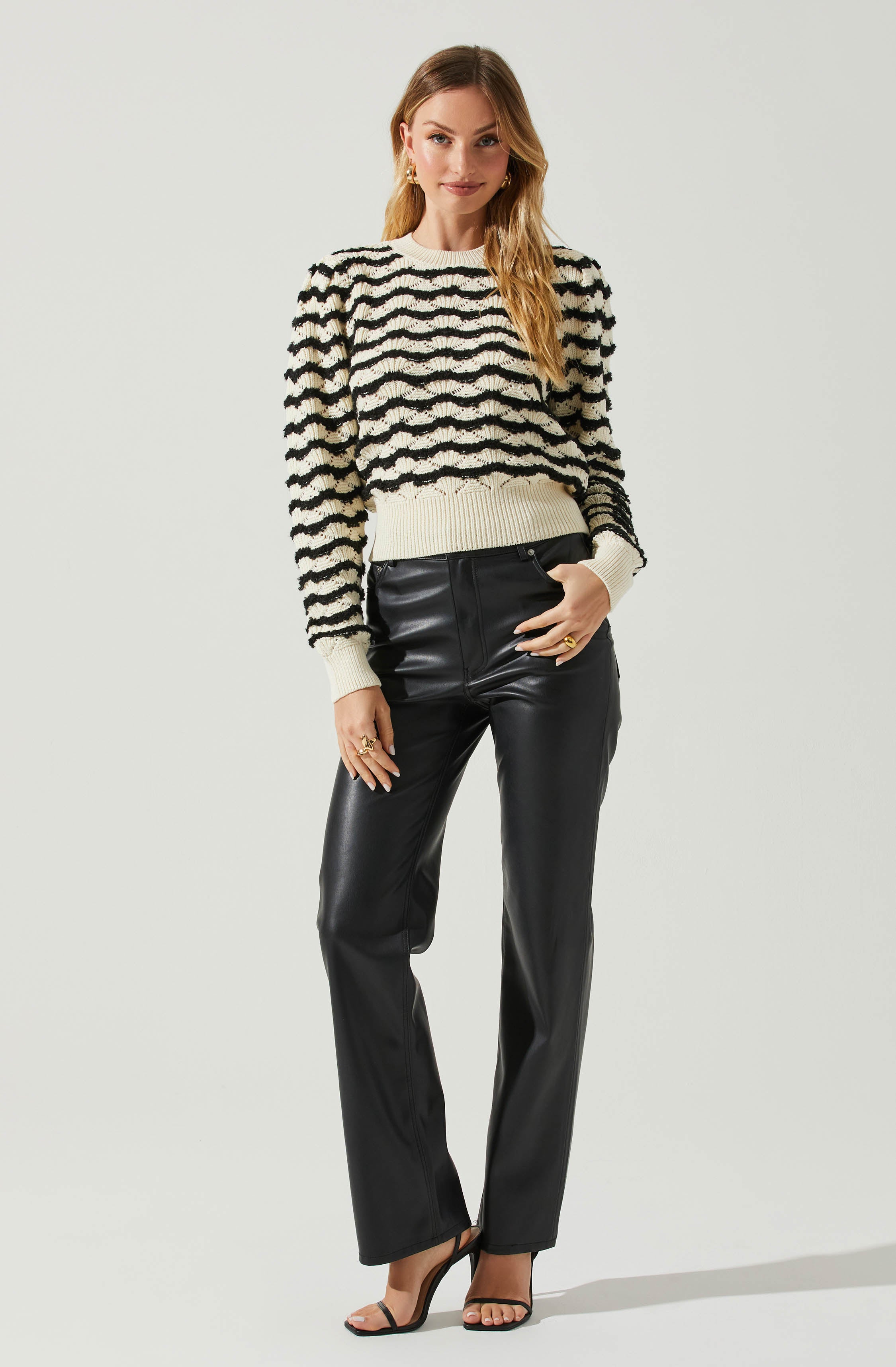 Jaylani Chevron Stripe Pointelle Sweater-Aljck