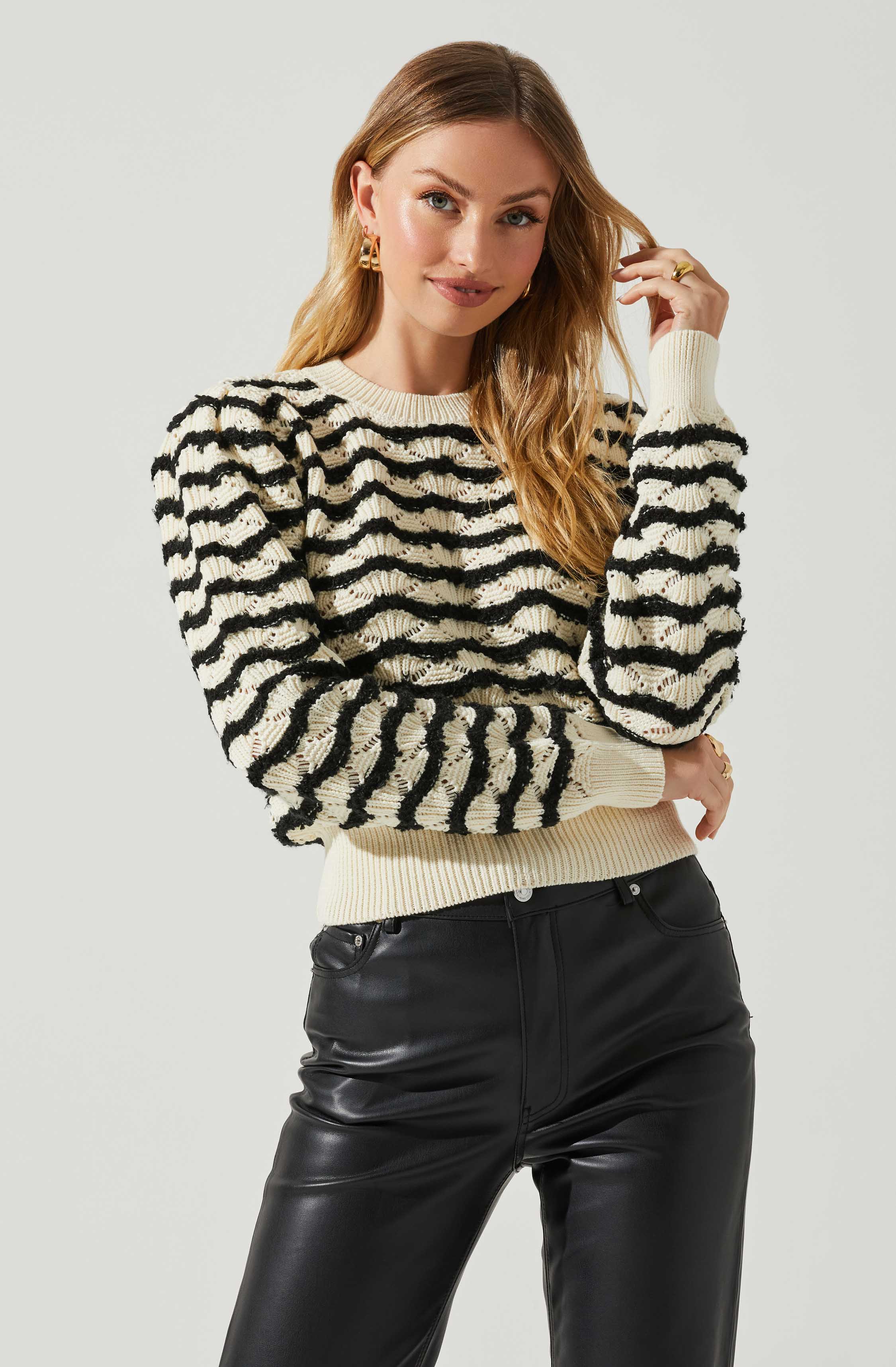 Jaylani Chevron Stripe Pointelle Sweater-Aljck