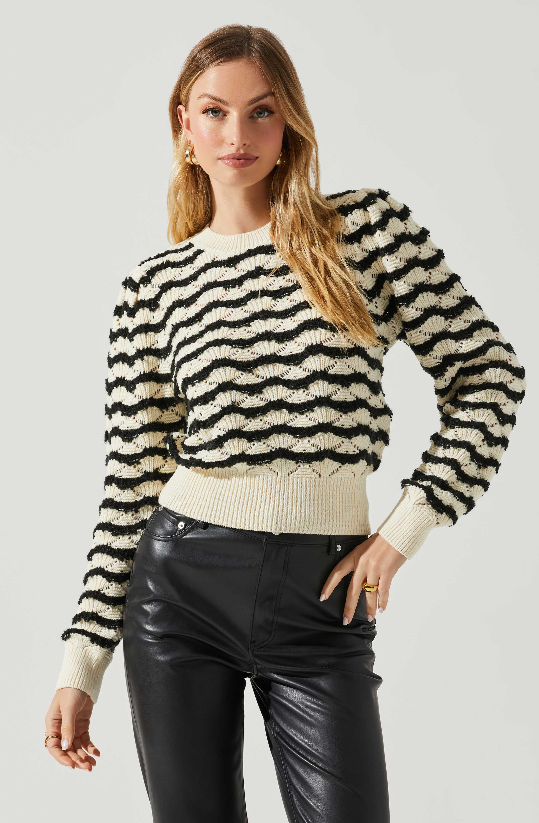 Jaylani Chevron Stripe Pointelle Sweater-Aljck