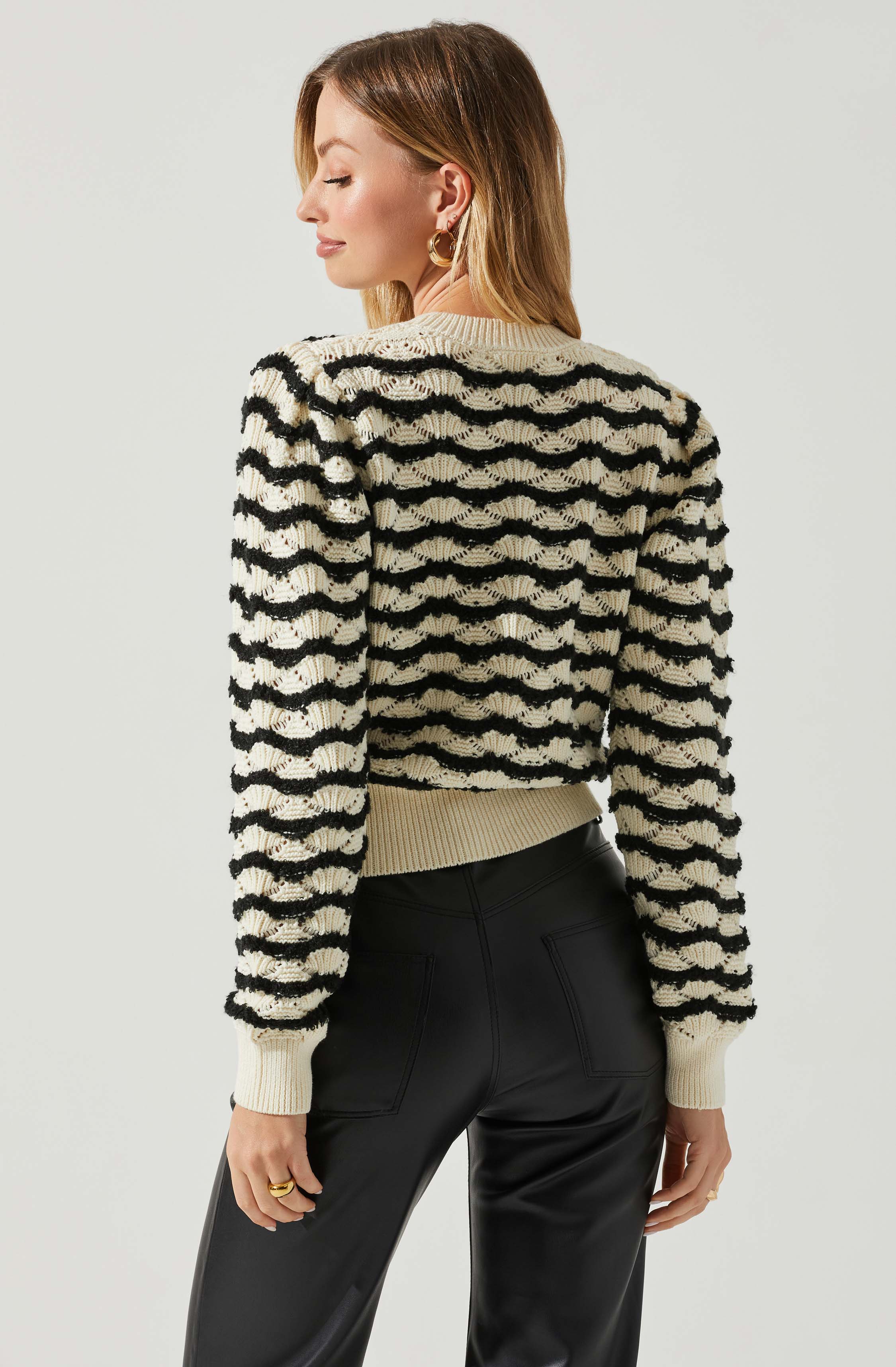 Jaylani Chevron Stripe Pointelle Sweater-Aljck