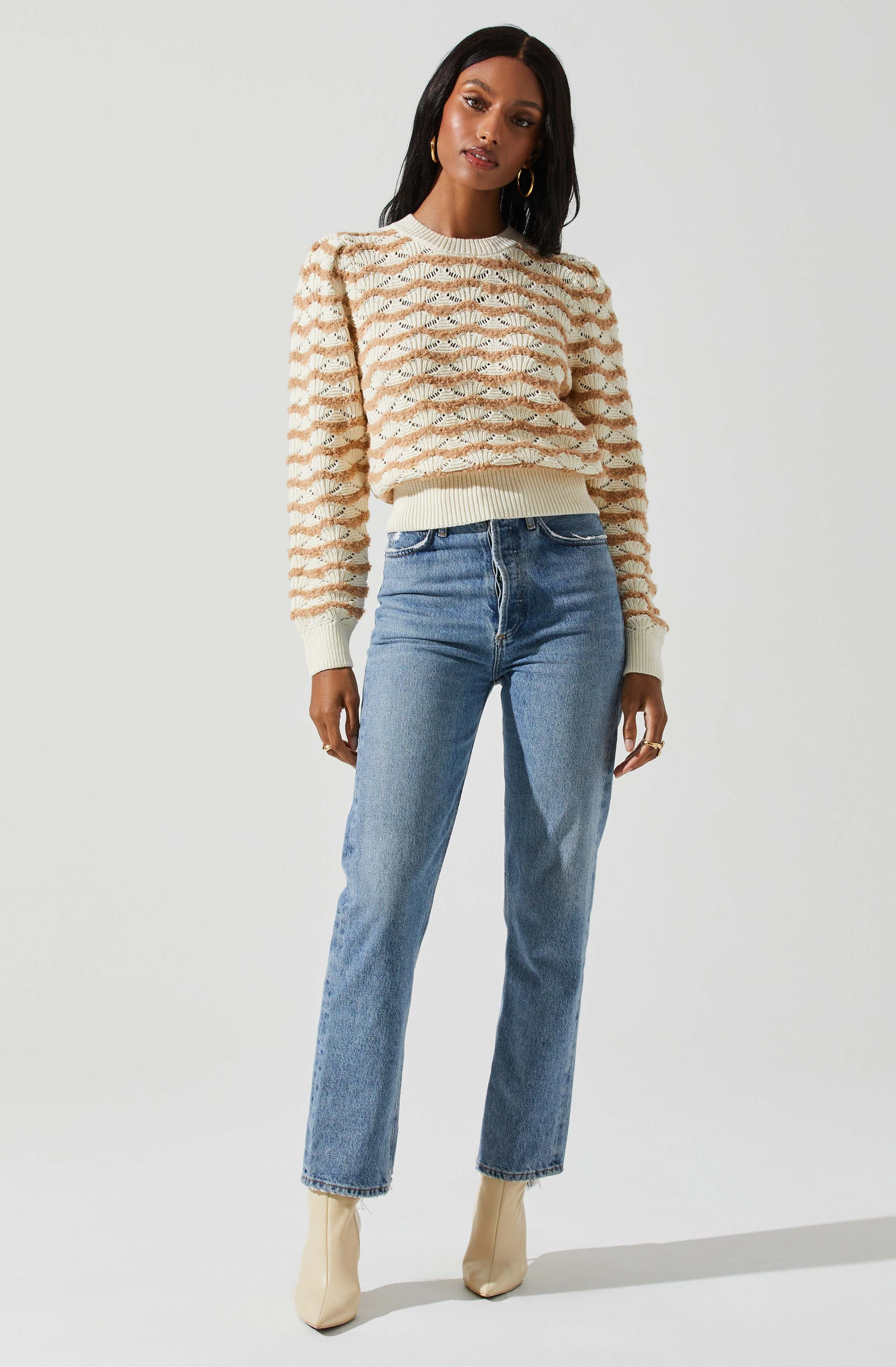 Jaylani Chevron Stripe Pointelle Sweater-Aljck