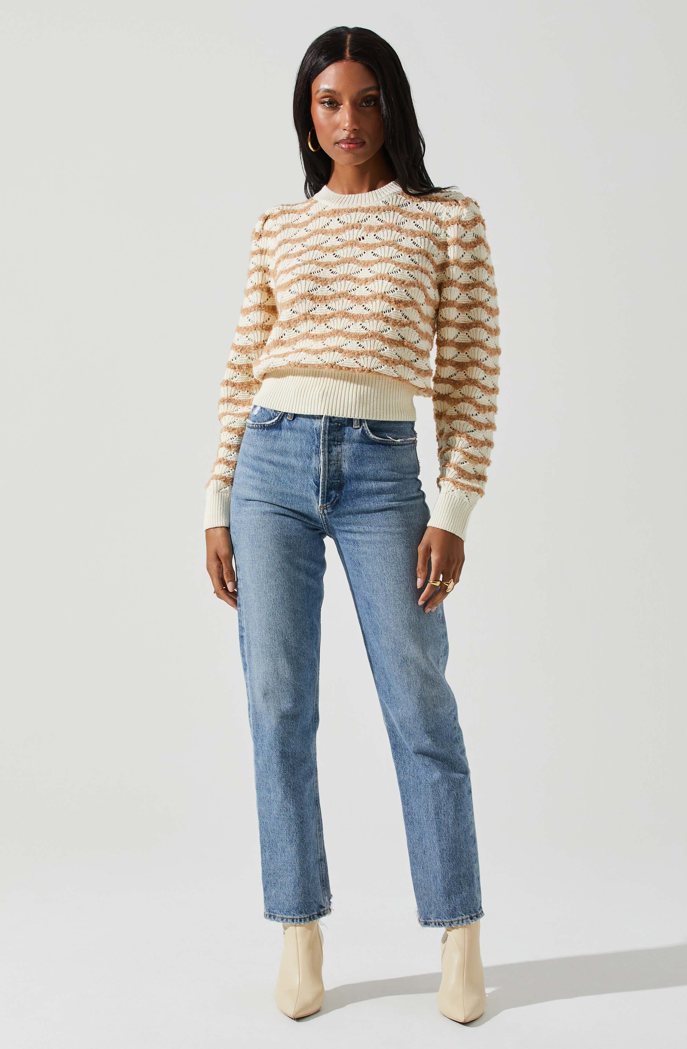 Jaylani Chevron Stripe Pointelle Sweater-Aljck