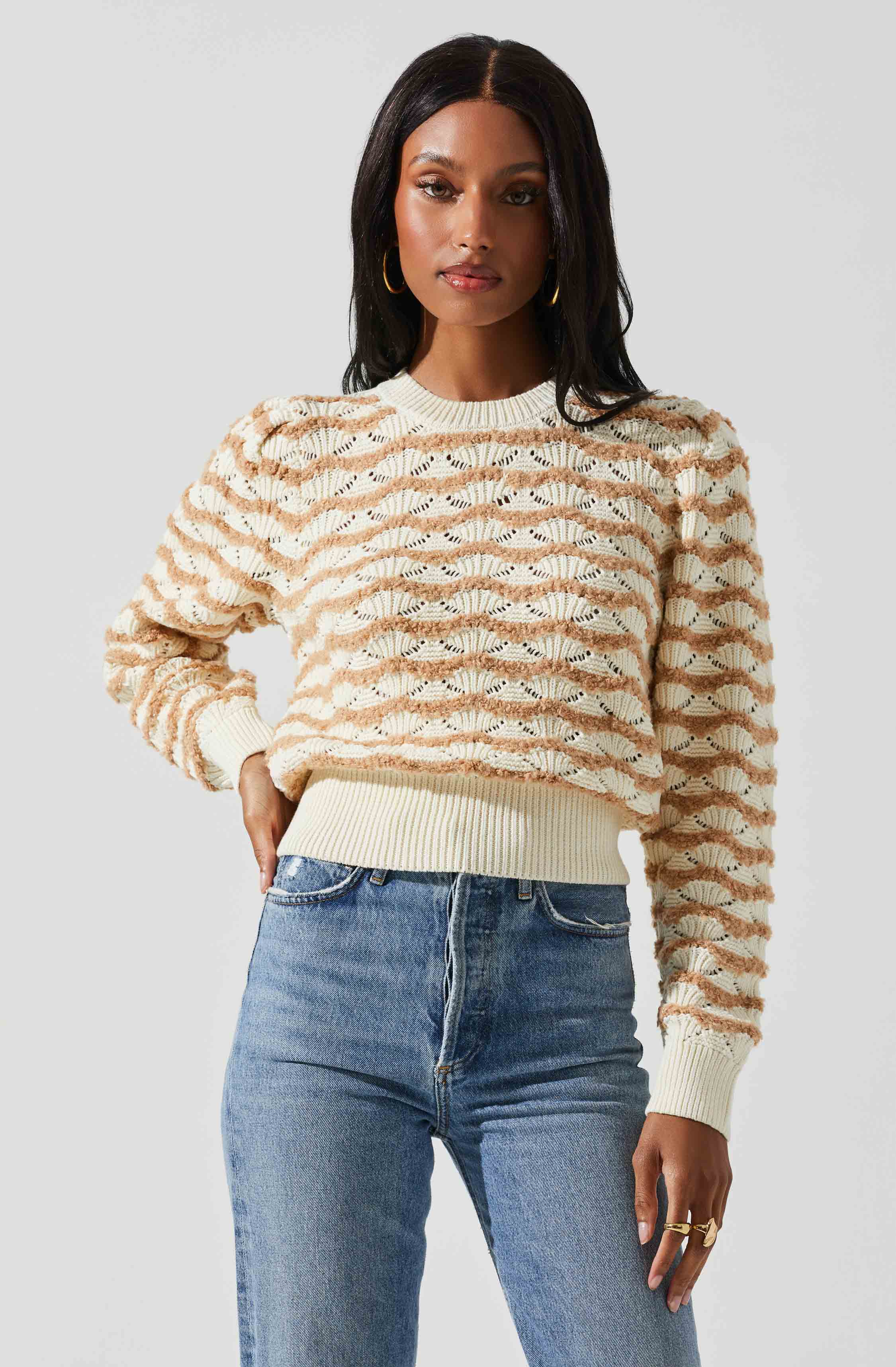 Jaylani Chevron Stripe Pointelle Sweater-Aljck