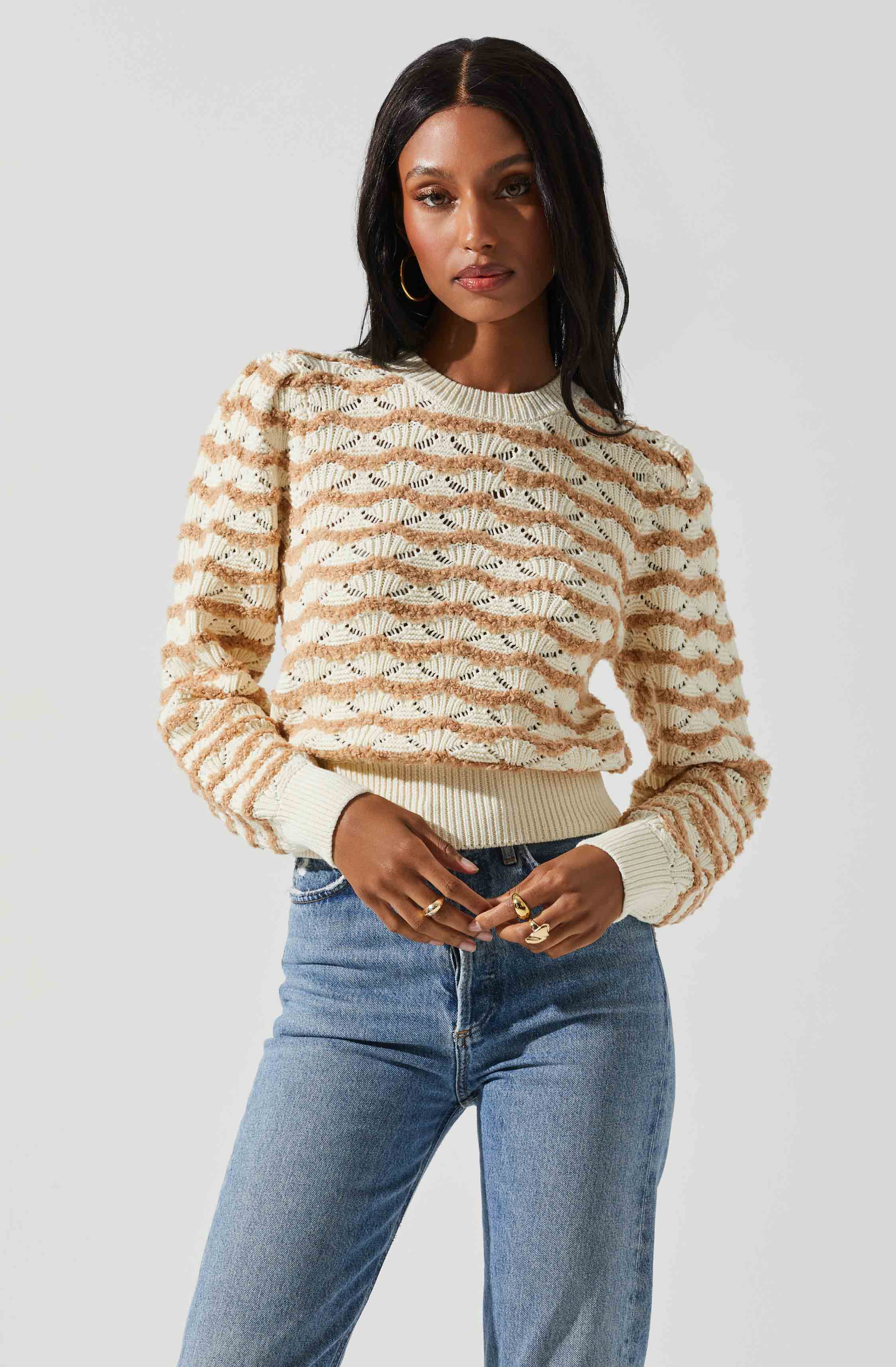 Jaylani Chevron Stripe Pointelle Sweater-Aljck
