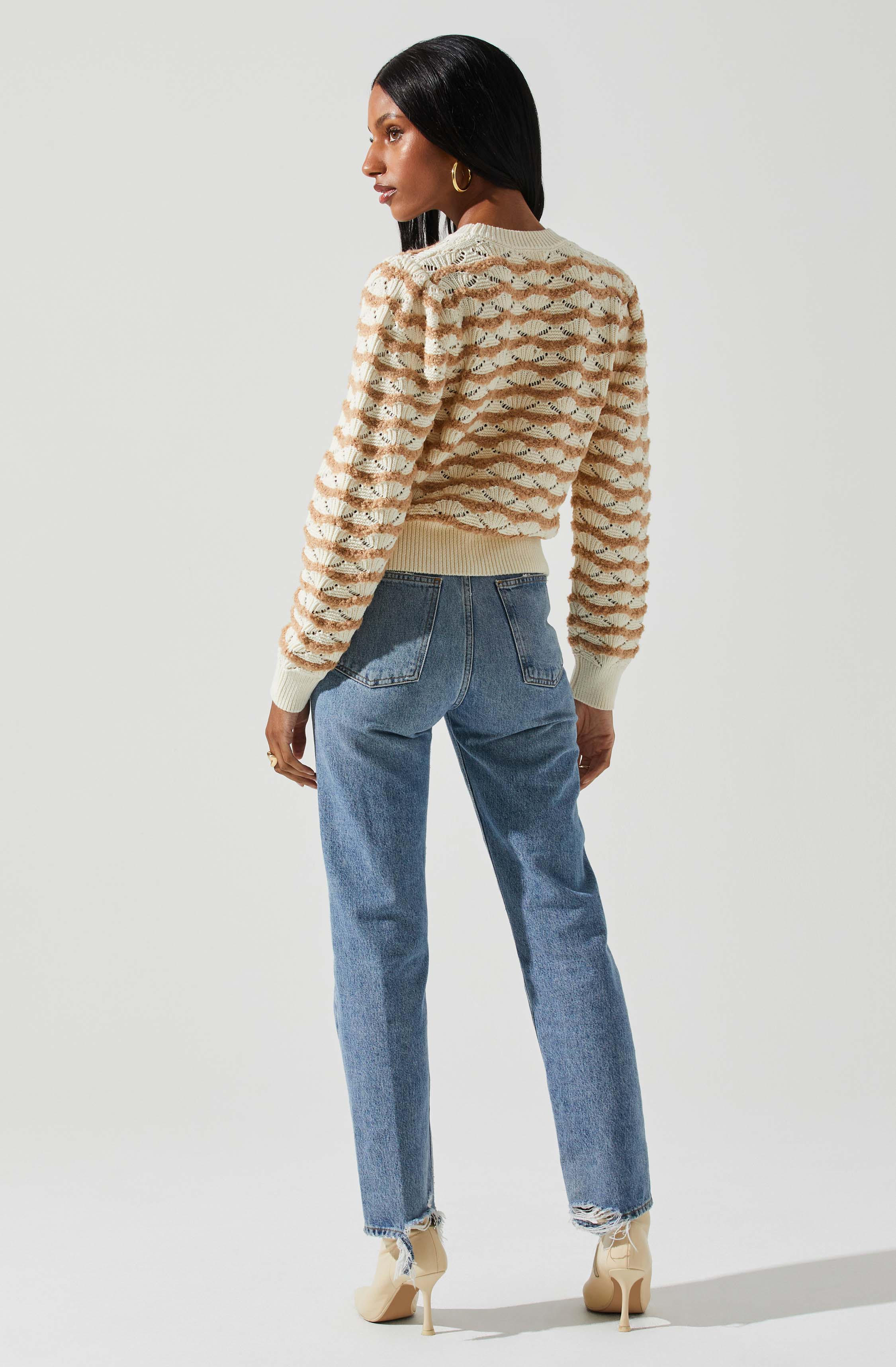 Jaylani Chevron Stripe Pointelle Sweater-Aljck