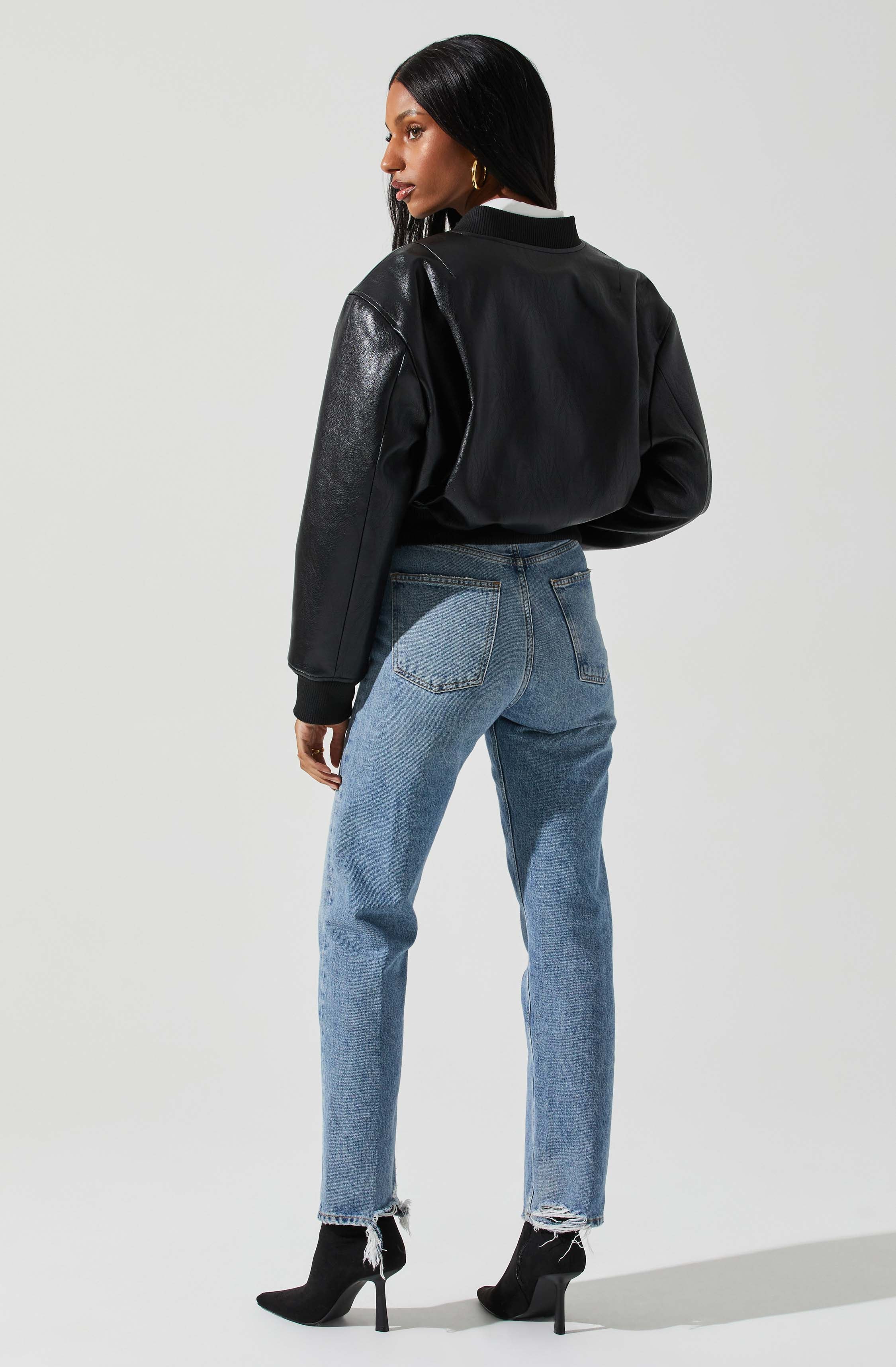 Avianna Faux Leather Bomber Jacket-Aljck