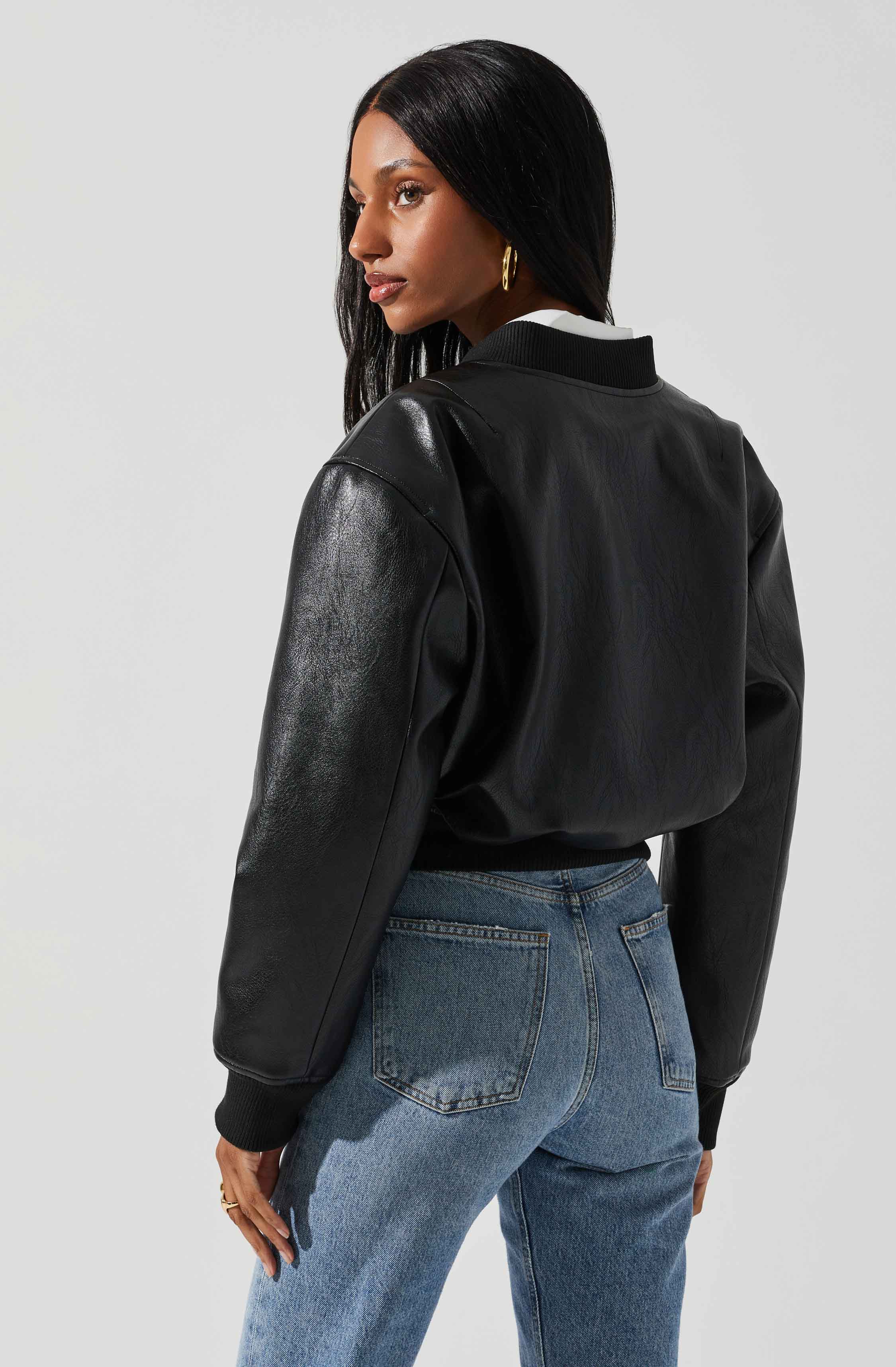 Avianna Faux Leather Bomber Jacket-Aljck