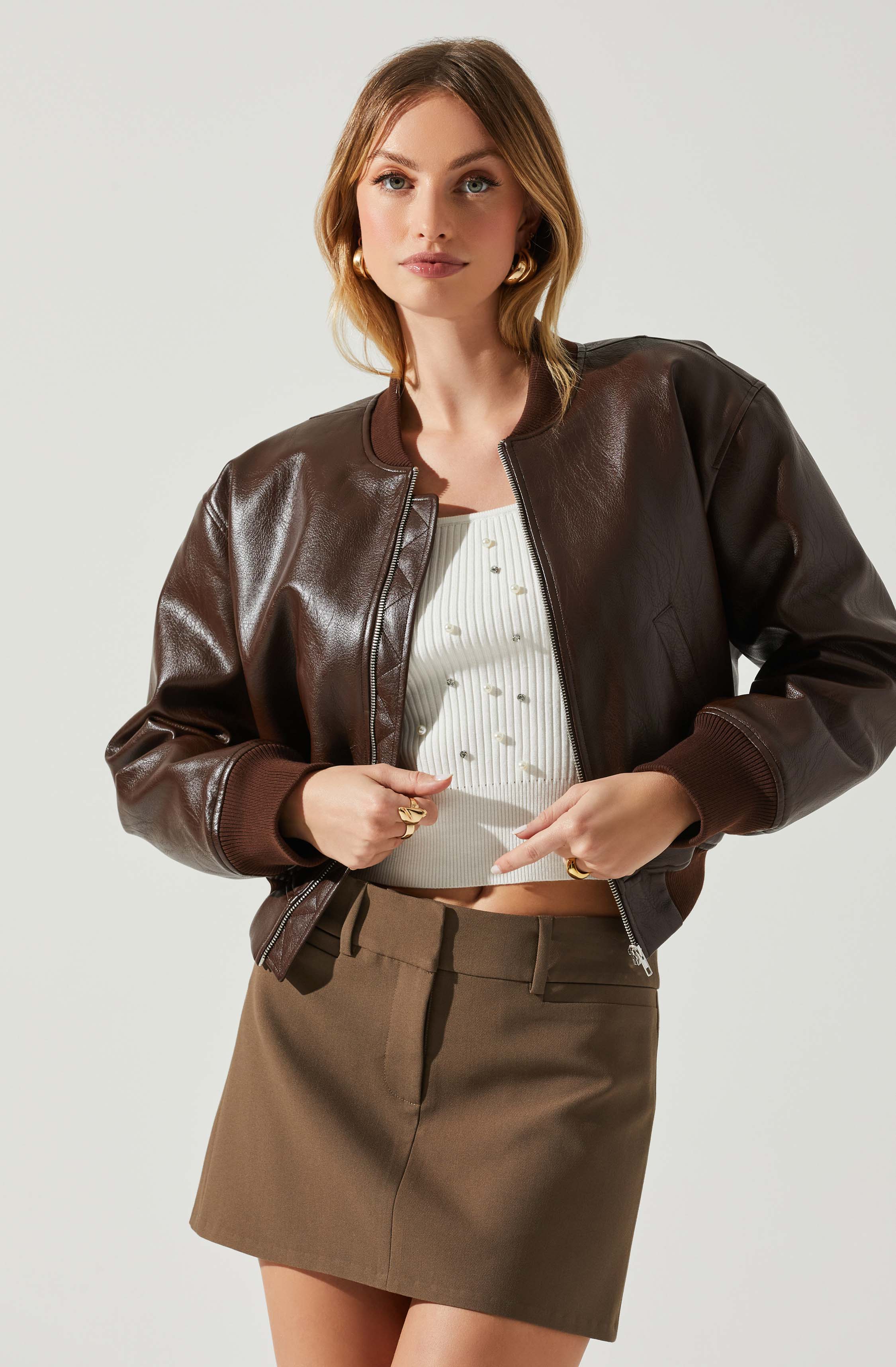 Avianna Faux Leather Bomber Jacket-Aljck
