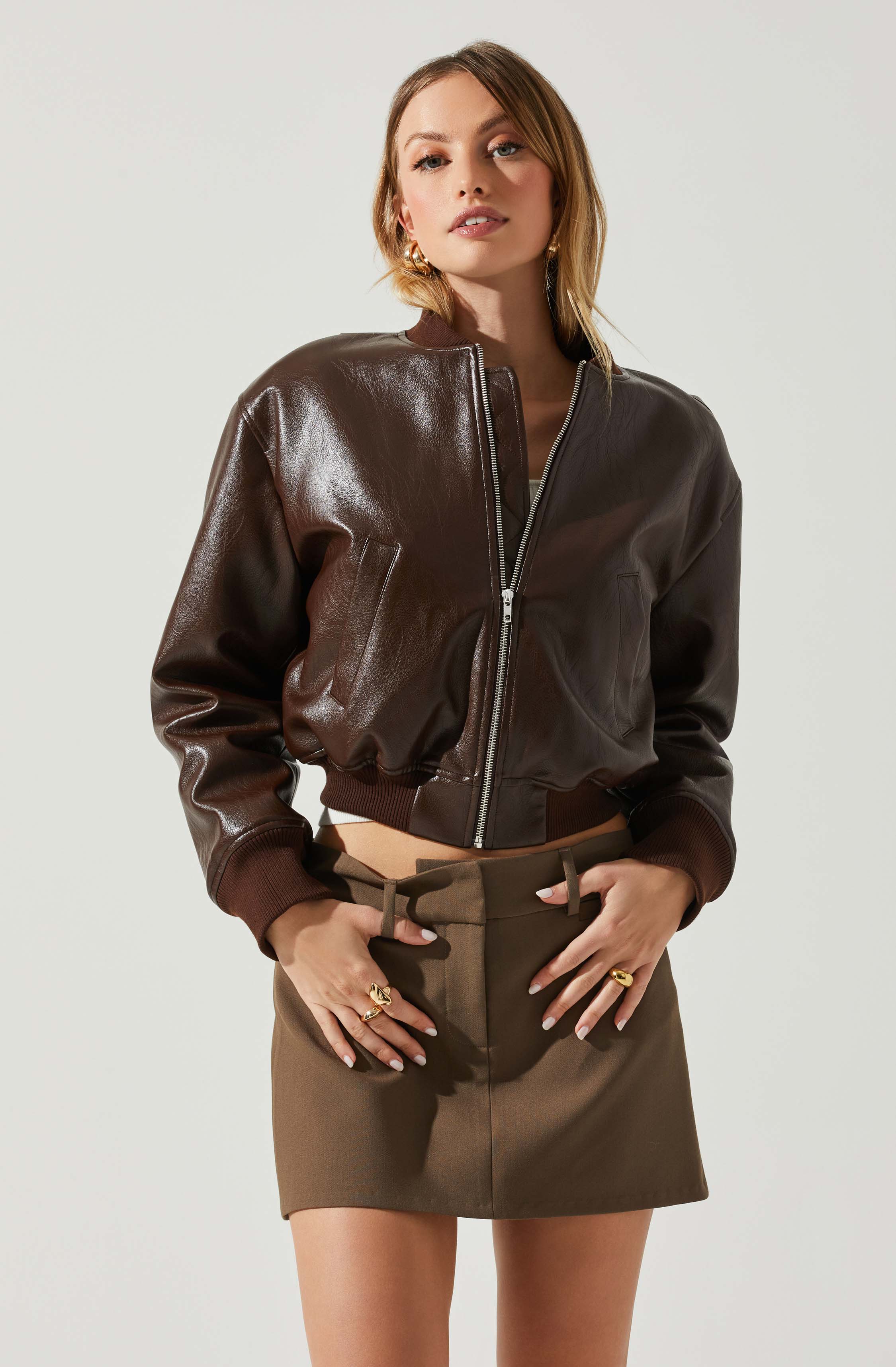 Avianna Faux Leather Bomber Jacket-Aljck