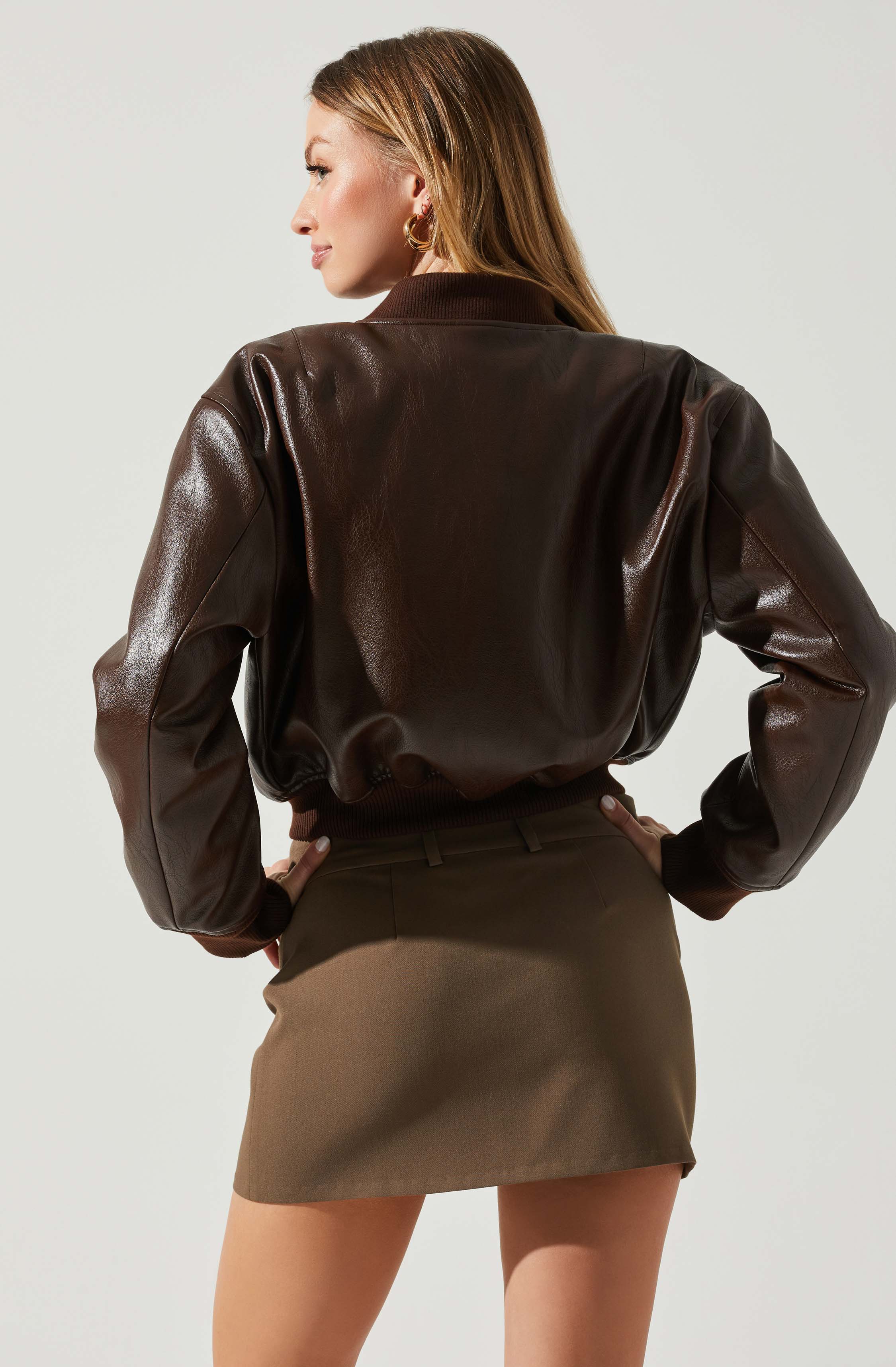 Avianna Faux Leather Bomber Jacket-Aljck