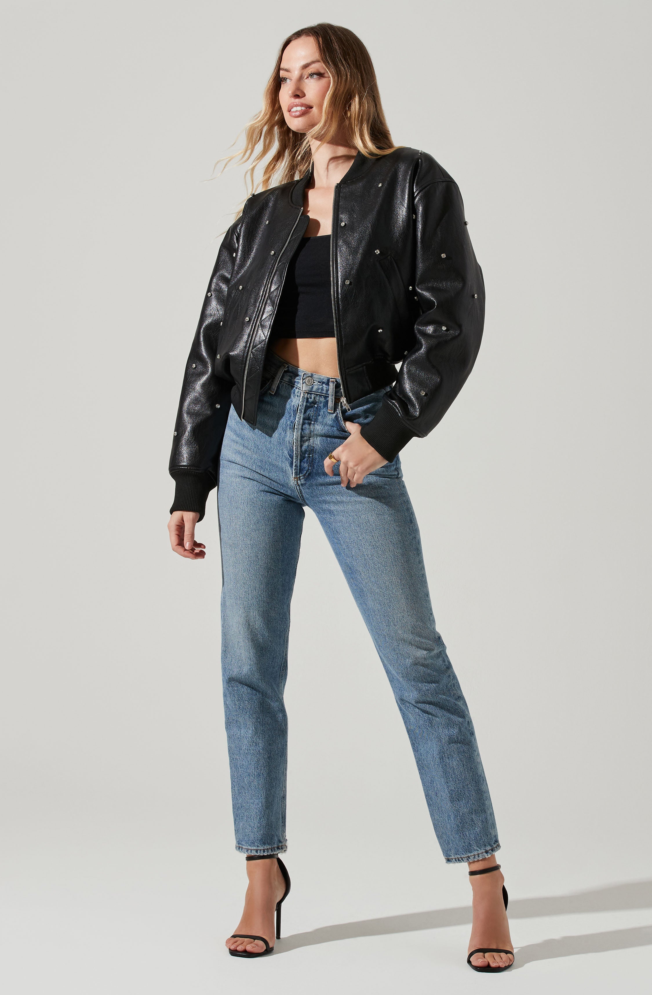 Avianna Embellished Faux Leather Jacket-Aljck