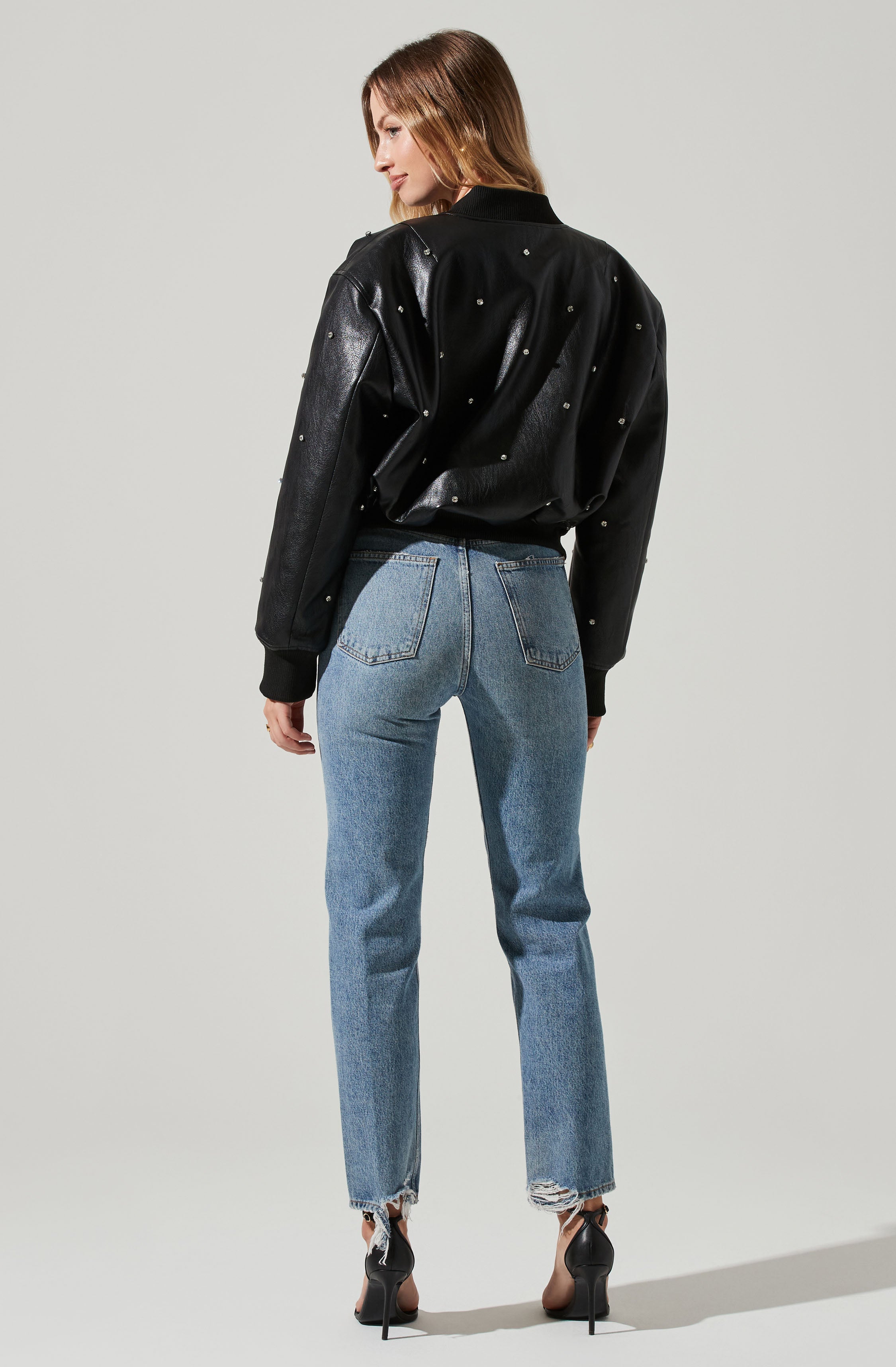 Avianna Embellished Faux Leather Jacket-Aljck