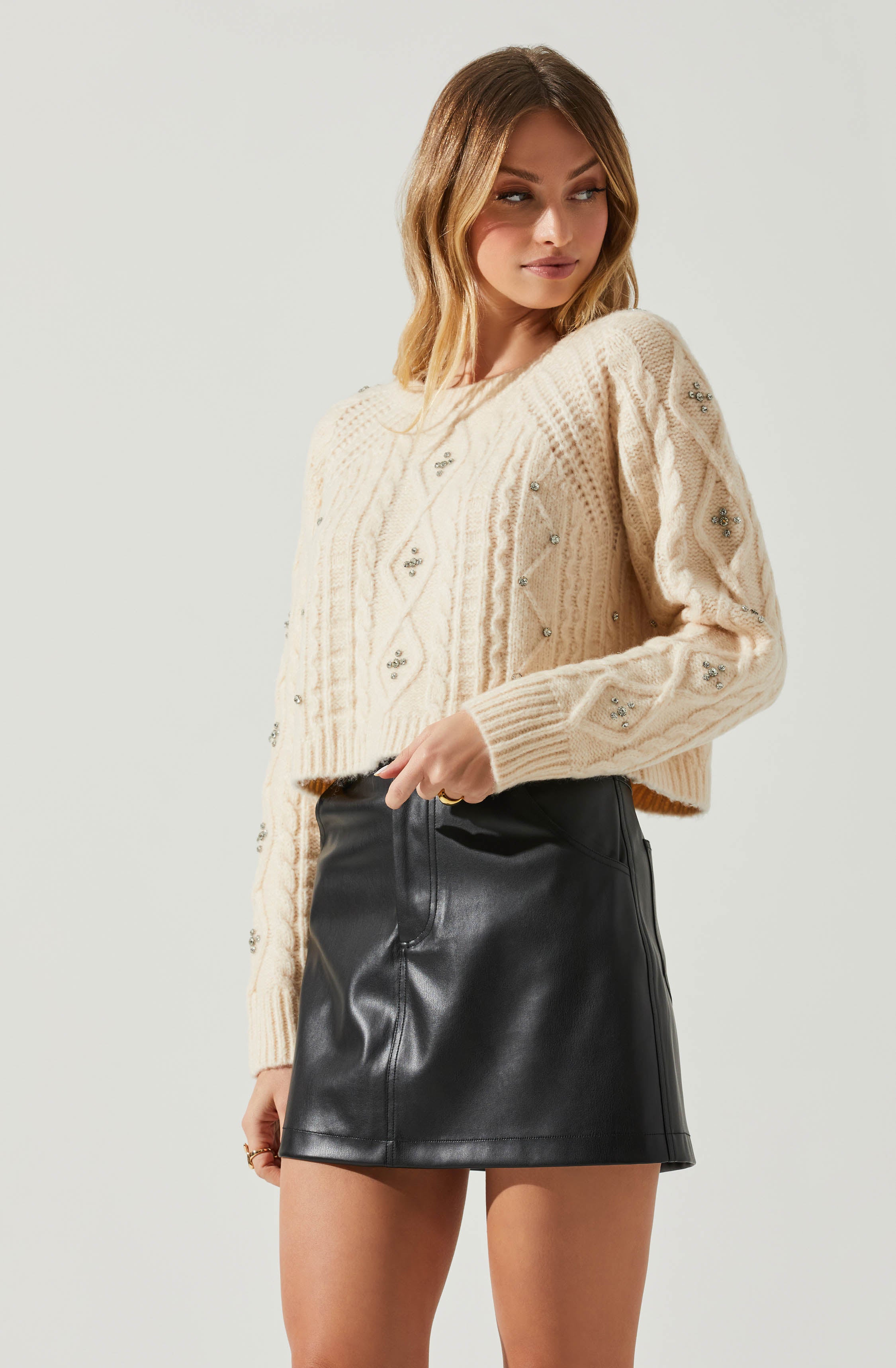 Madison Rhinestone Embellished Sweater-Aljck