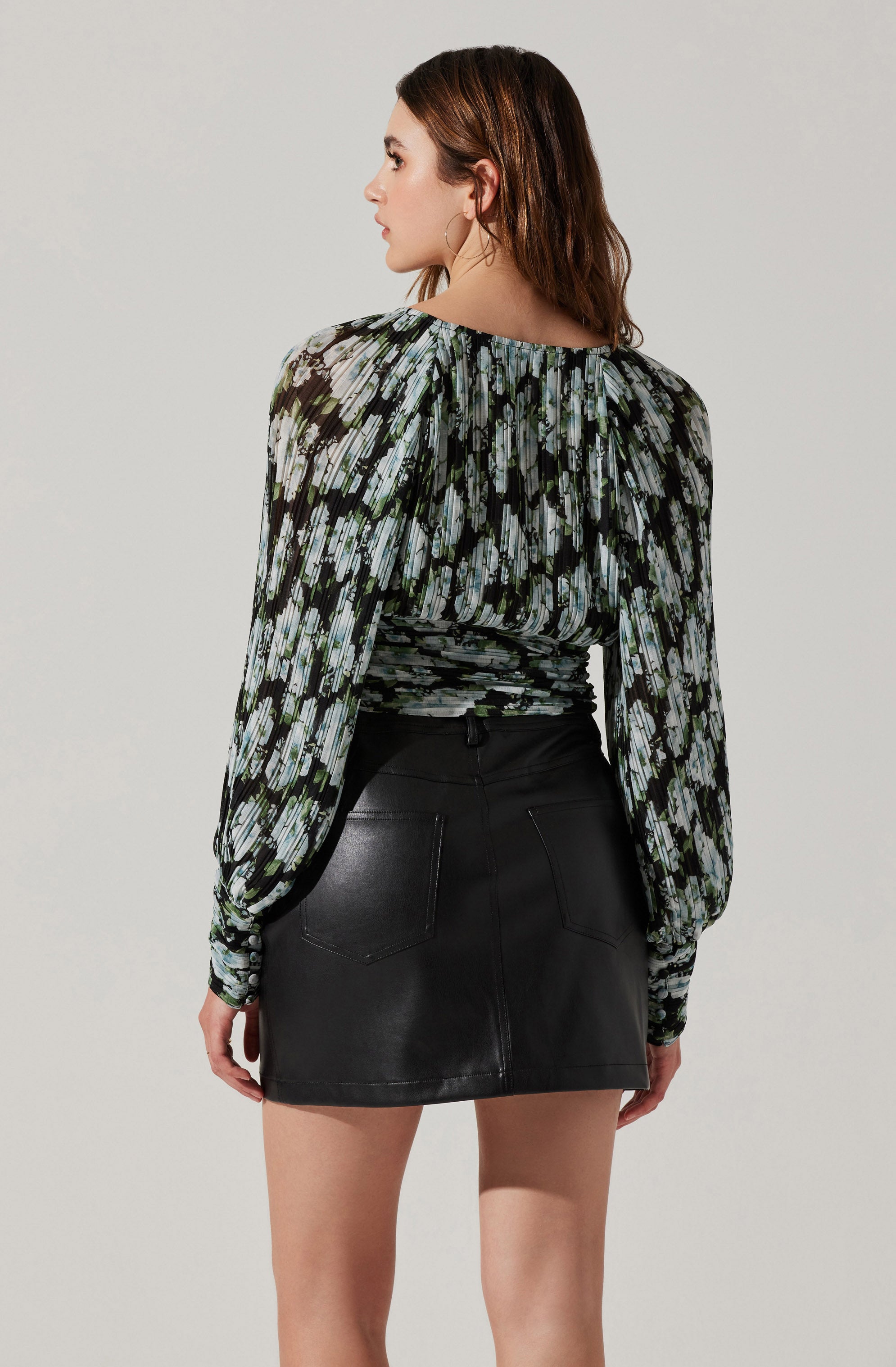 Pernilla Pleated Floral Puff Sleeve Top-Aljck