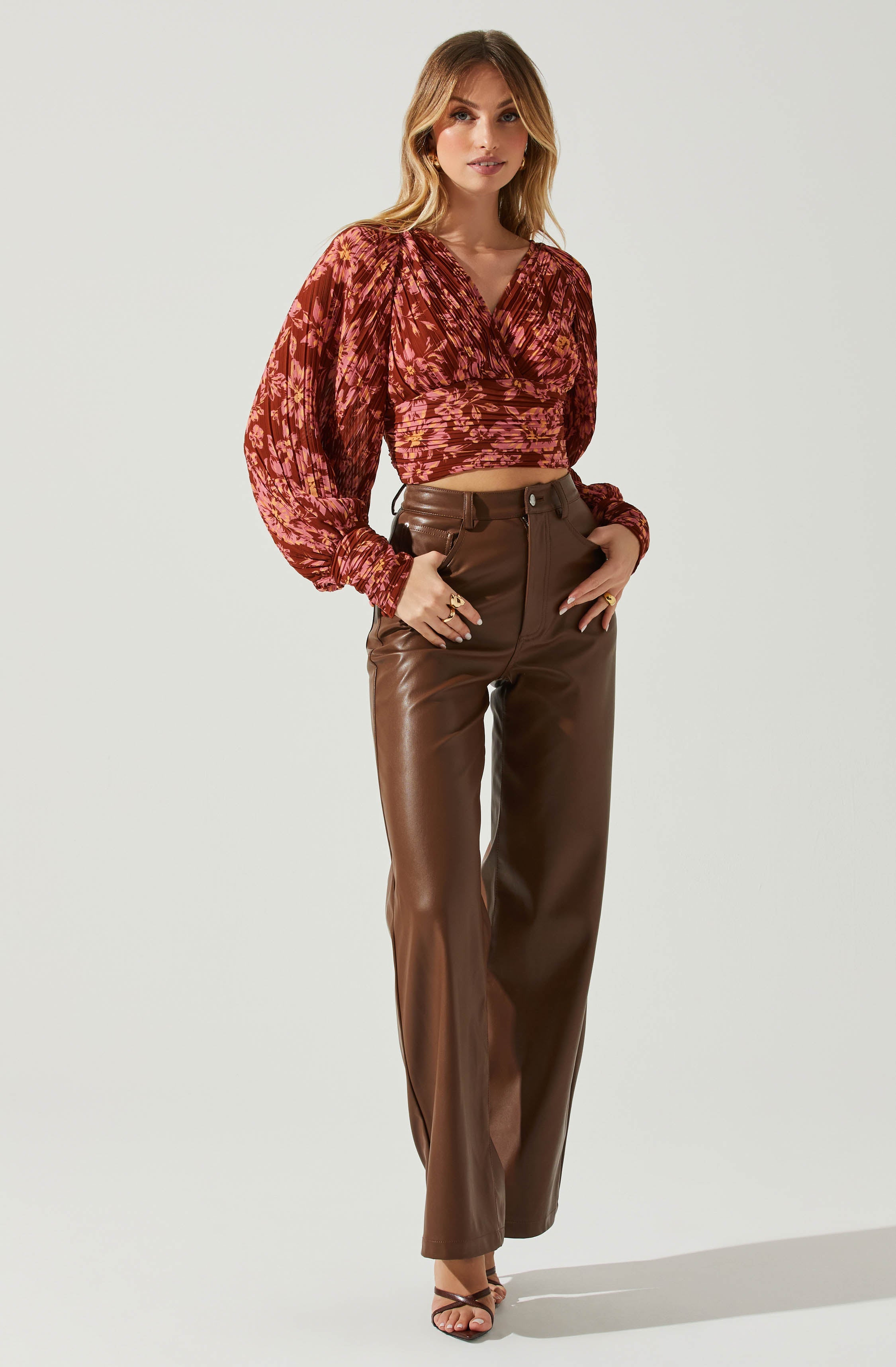 Pernilla Pleated Floral Puff Sleeve Top-Aljck