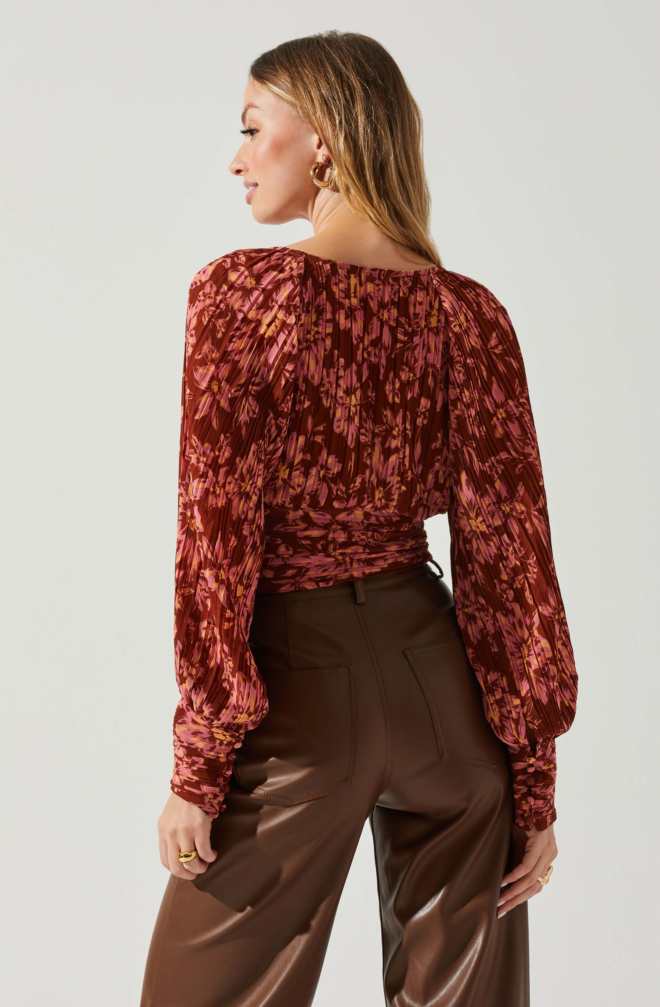 Pernilla Pleated Floral Puff Sleeve Top-Aljck