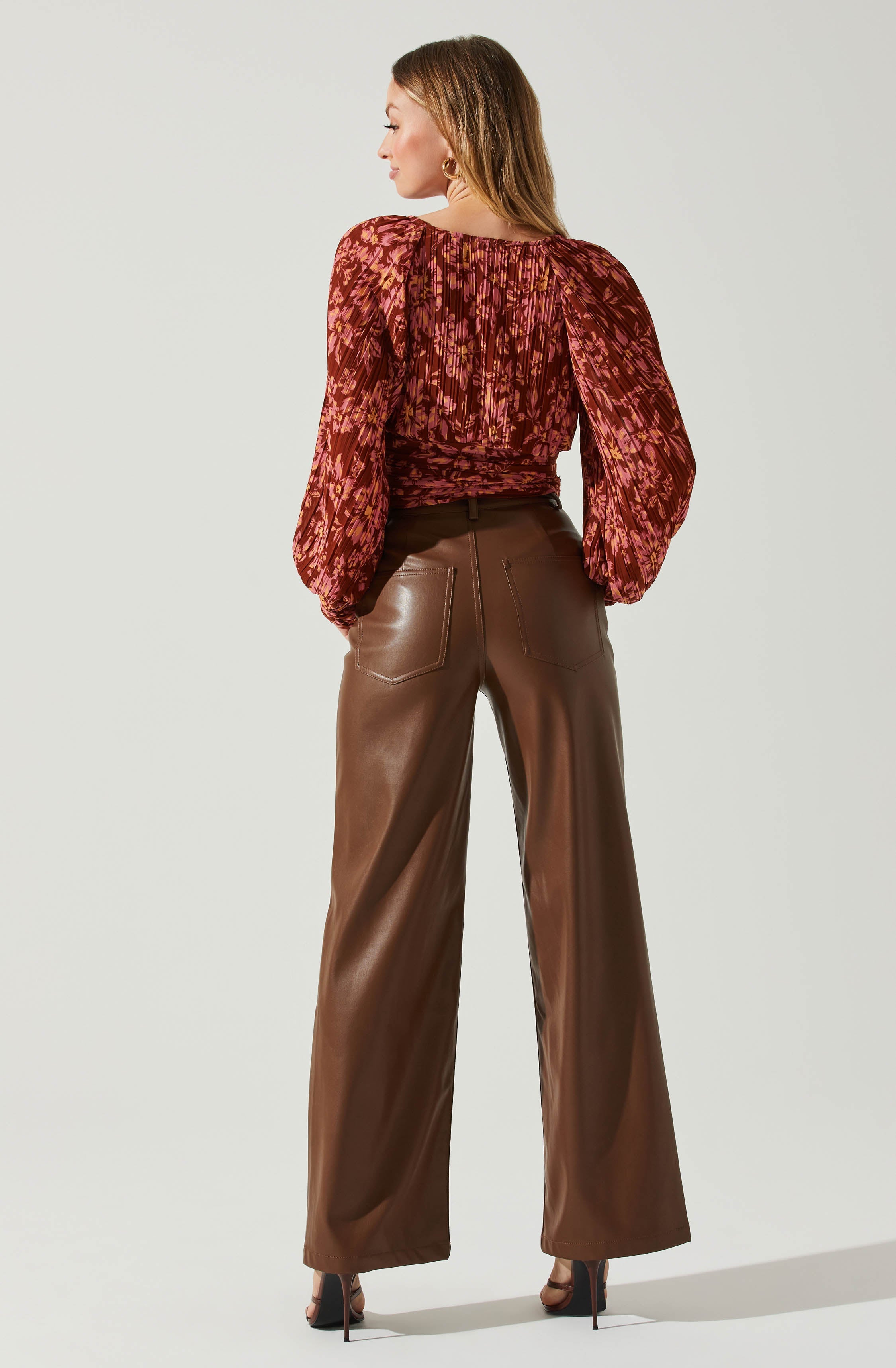 Pernilla Pleated Floral Puff Sleeve Top-Aljck