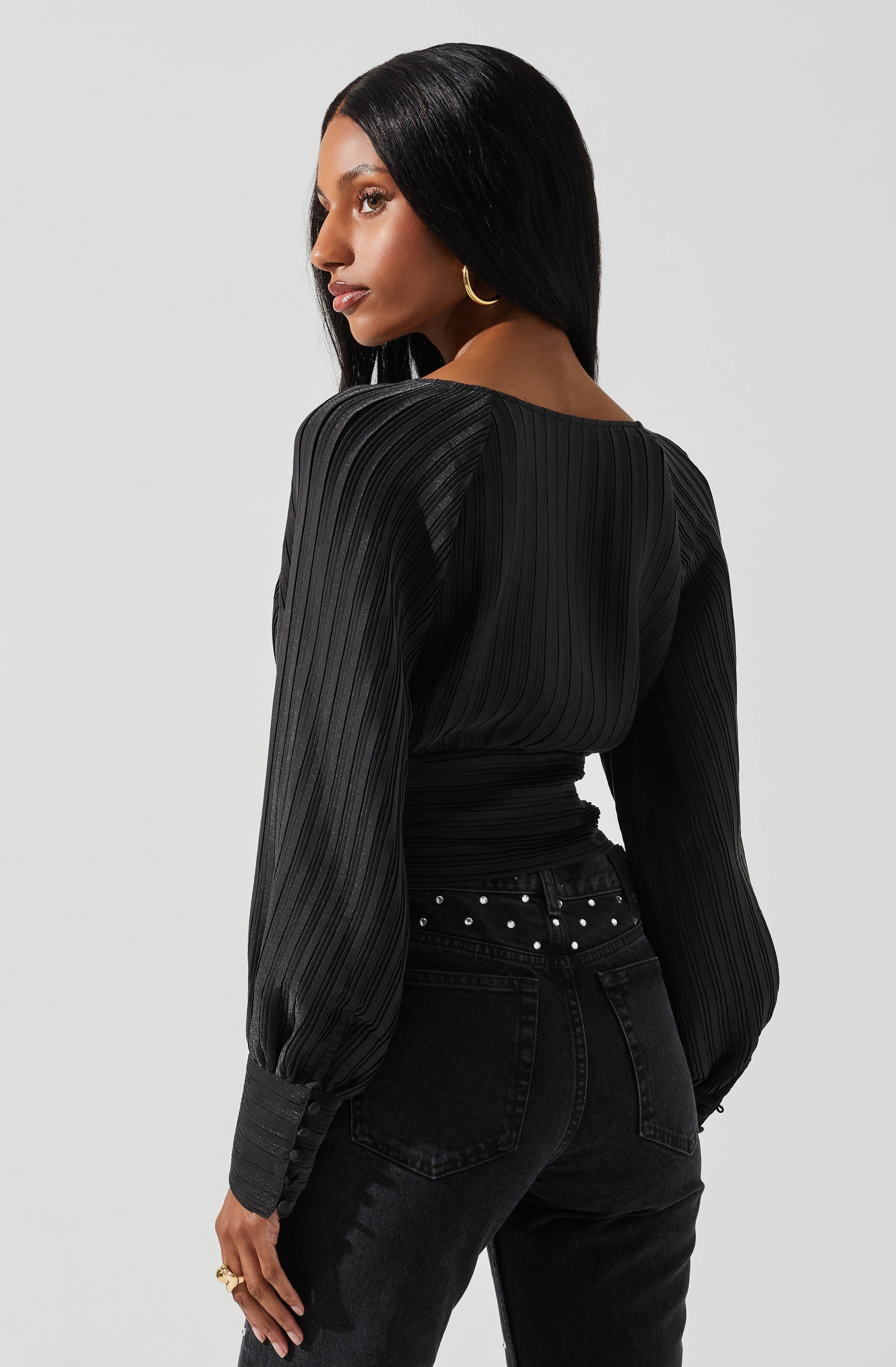 Pernilla Pleated Long Sleeve Top-Aljck