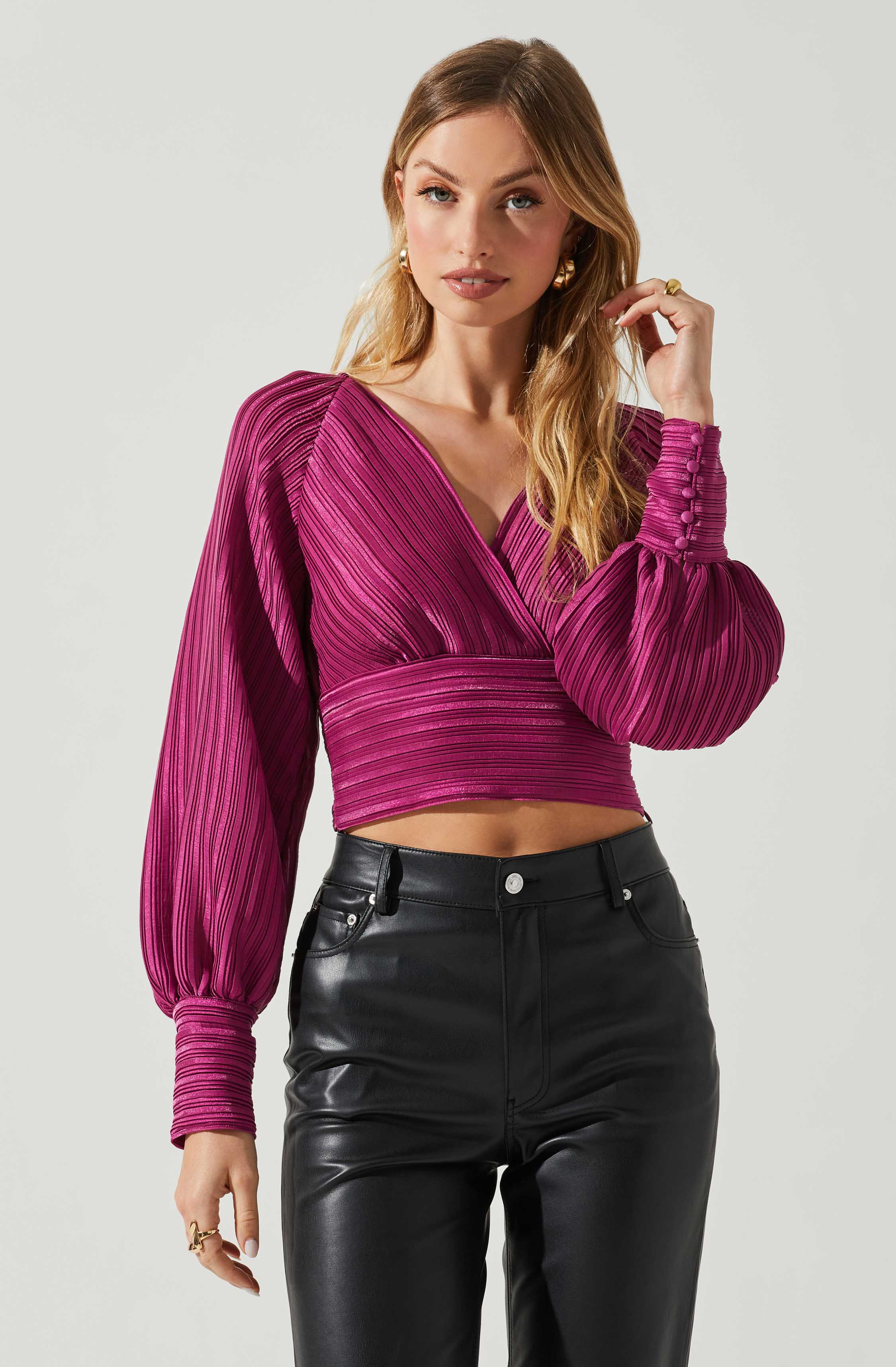 Pernilla Pleated Long Sleeve Top-Aljck