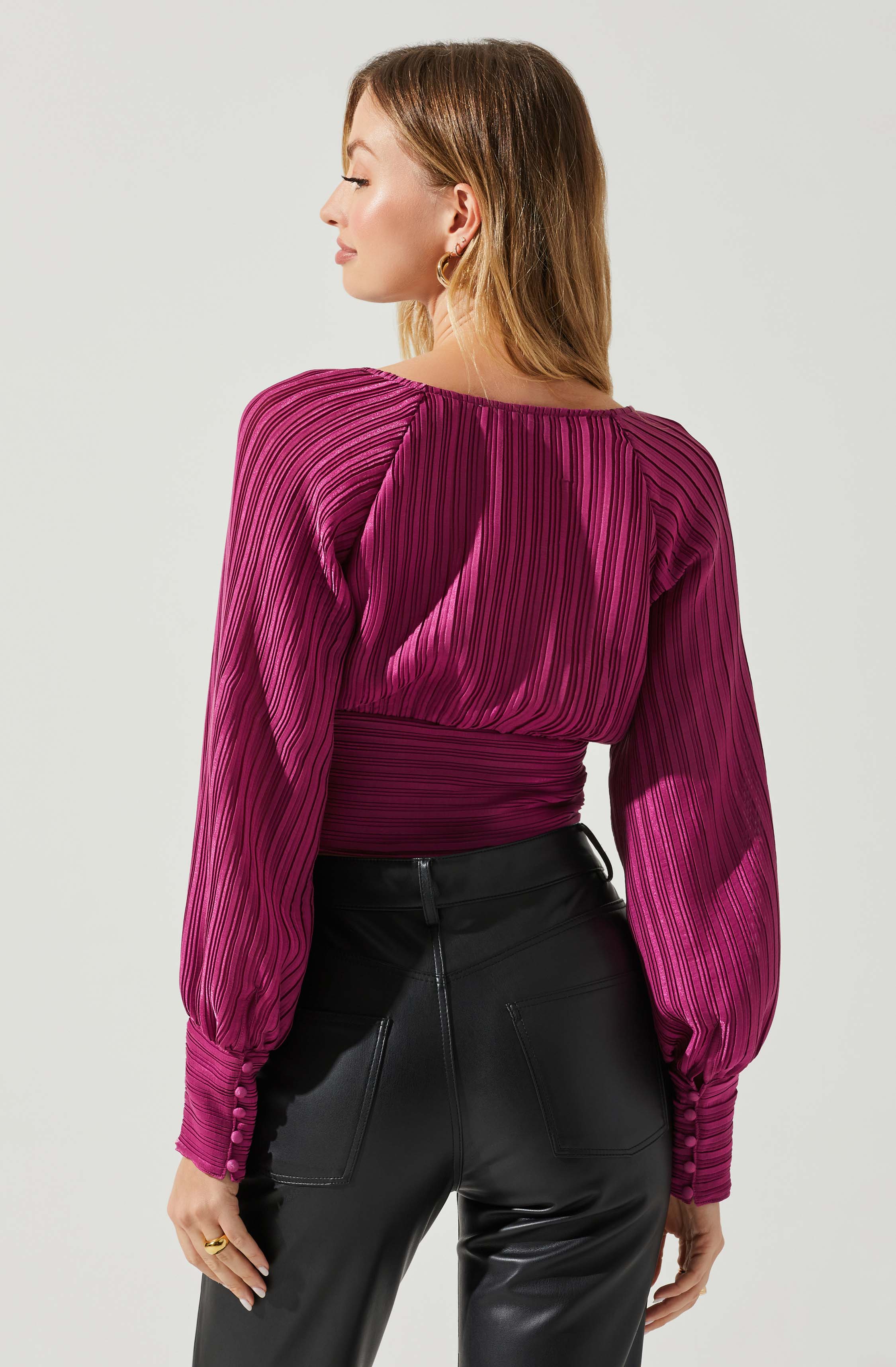 Pernilla Pleated Long Sleeve Top-Aljck