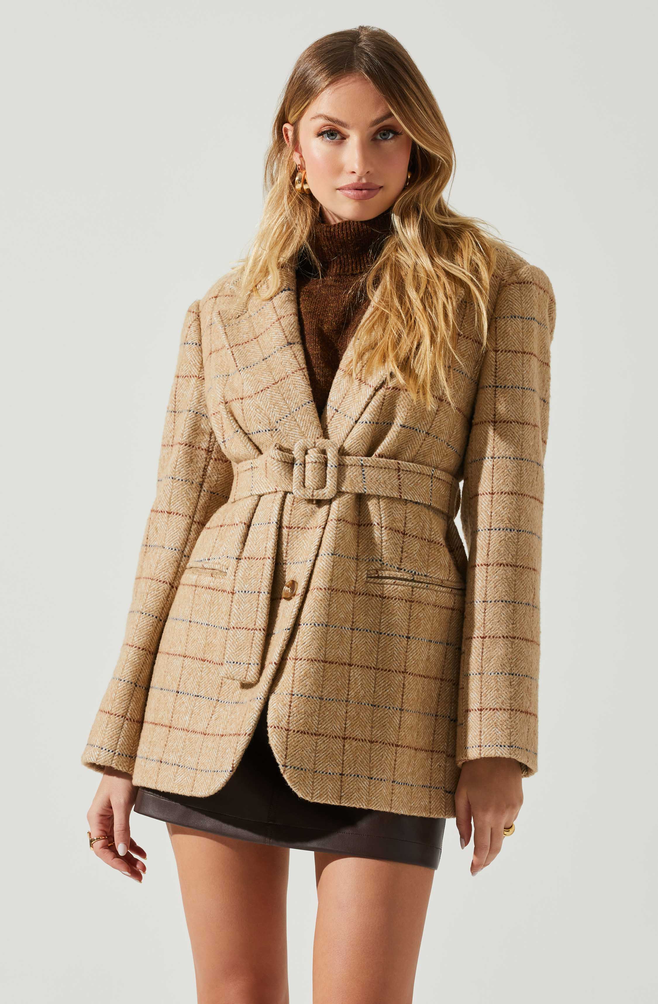 Lottie Plaid Belted Blazer-Aljck