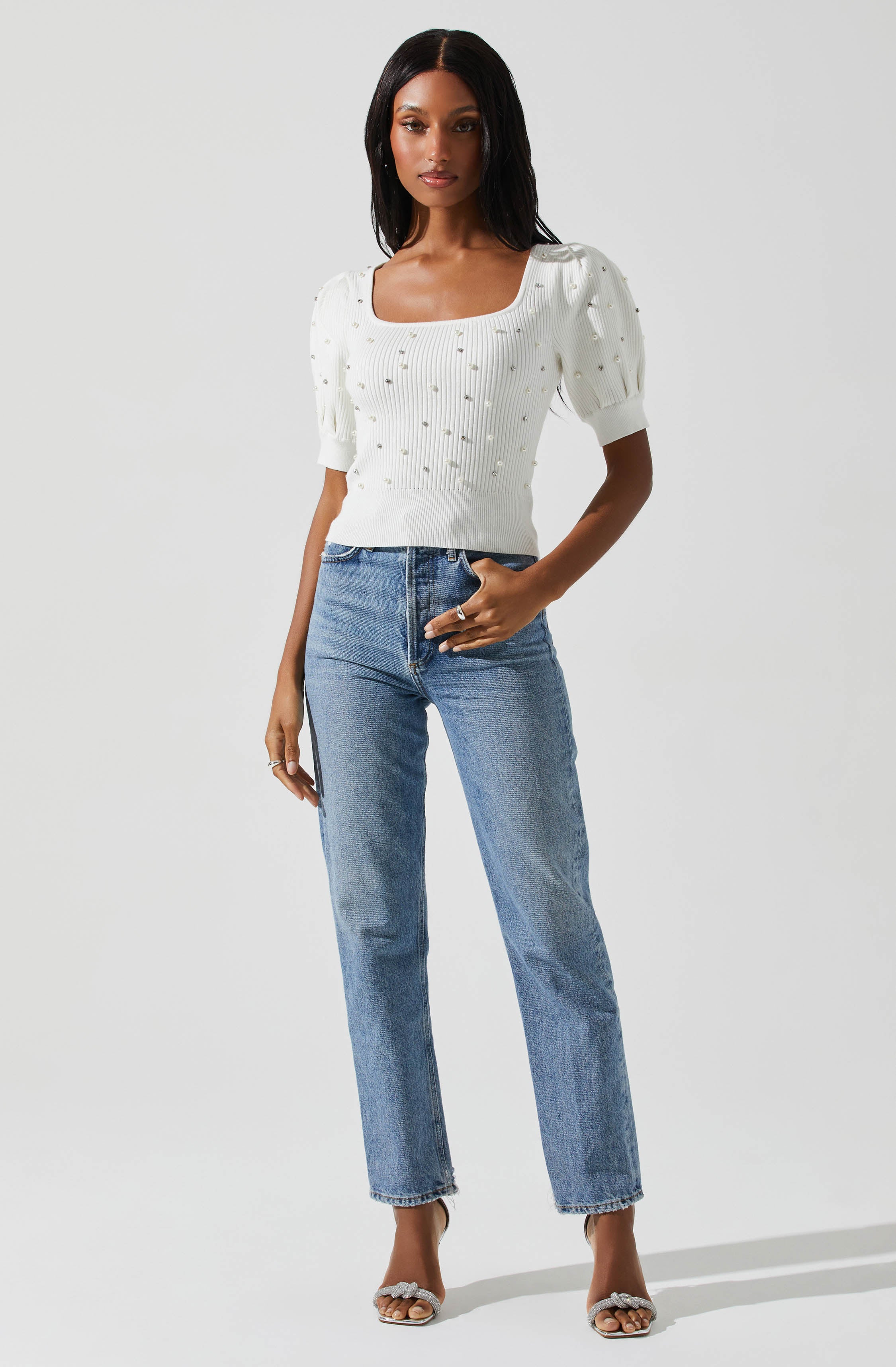 Kinsley Square Neck Pearl Sweater-Aljck