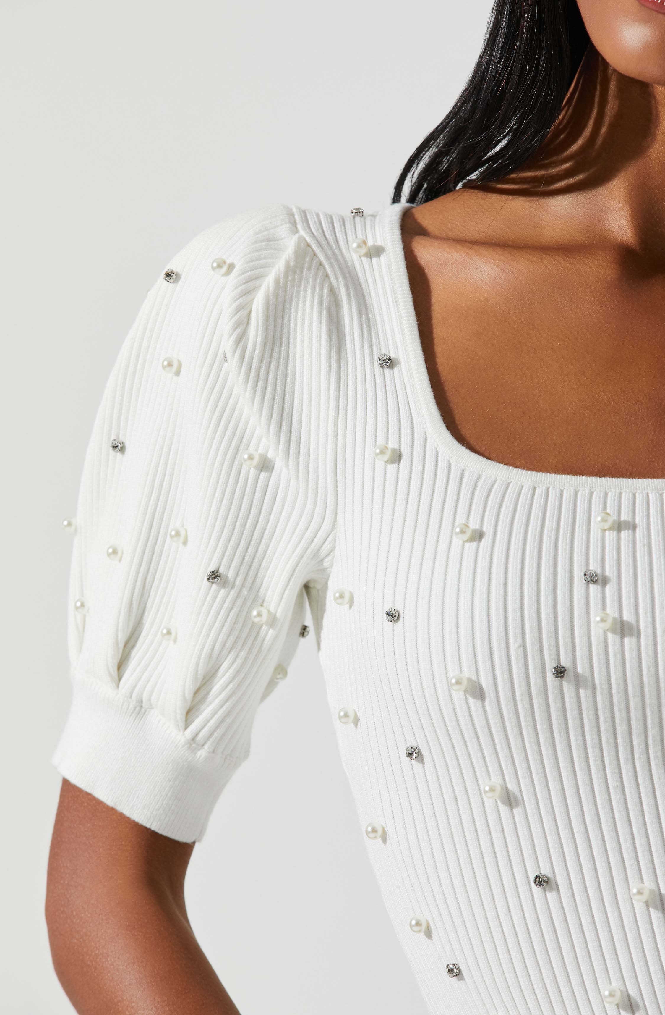 Kinsley Square Neck Pearl Sweater-Aljck