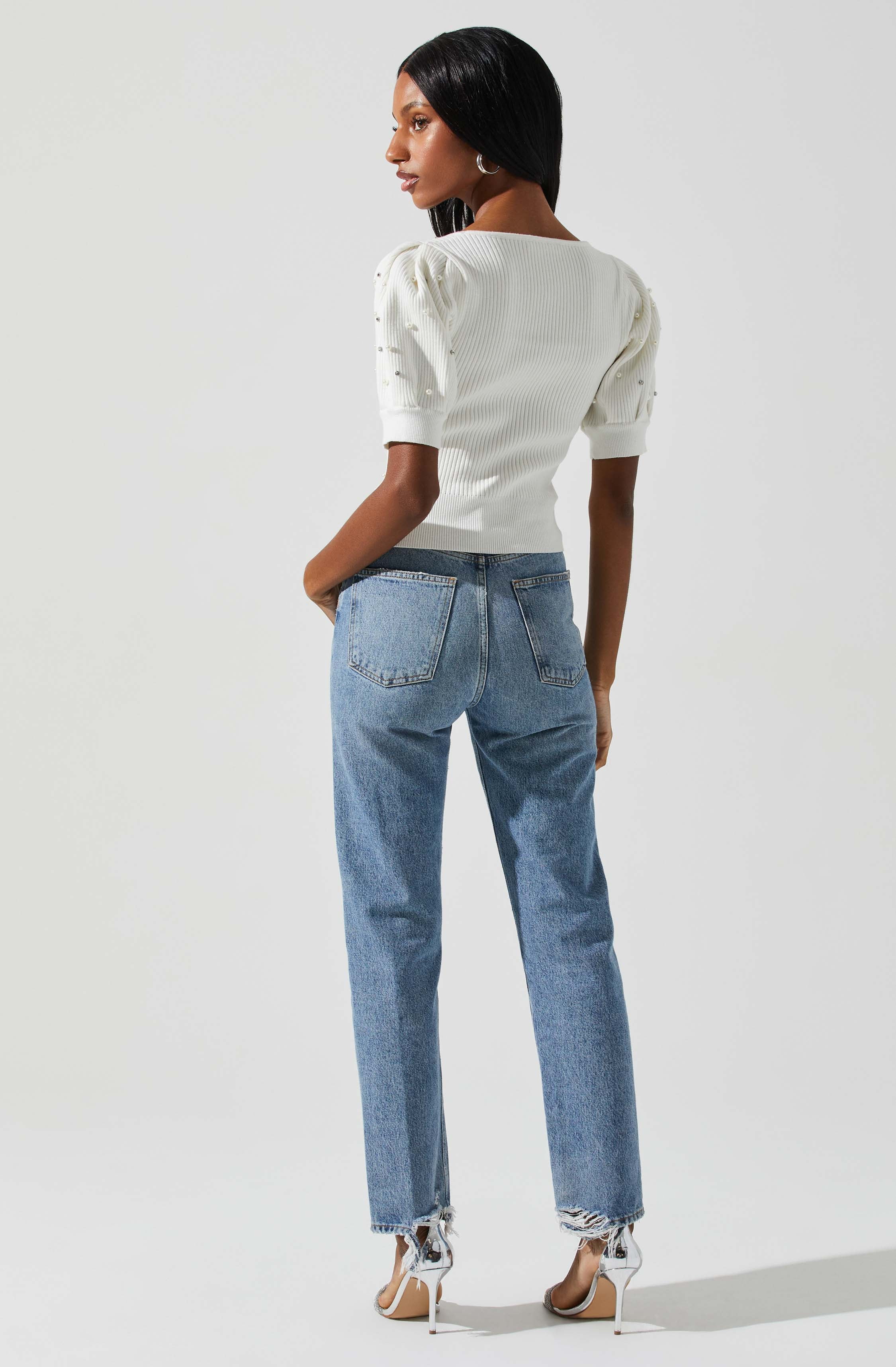 Kinsley Square Neck Pearl Sweater-Aljck