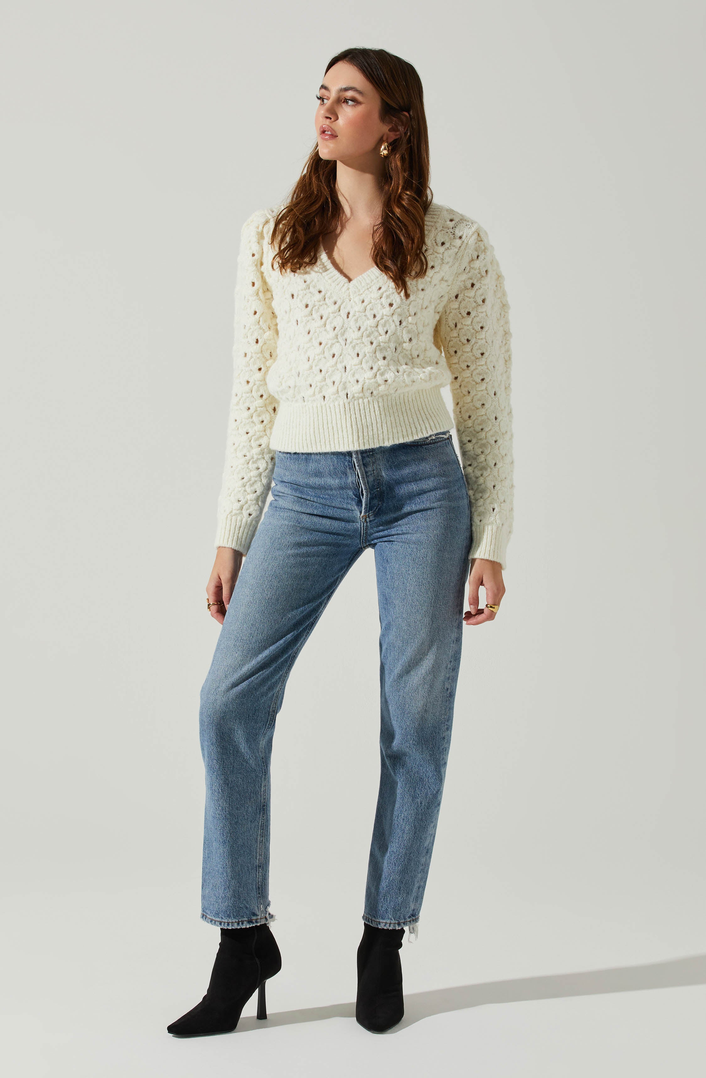 Bianca V Neck Pointelle Sweater-Aljck