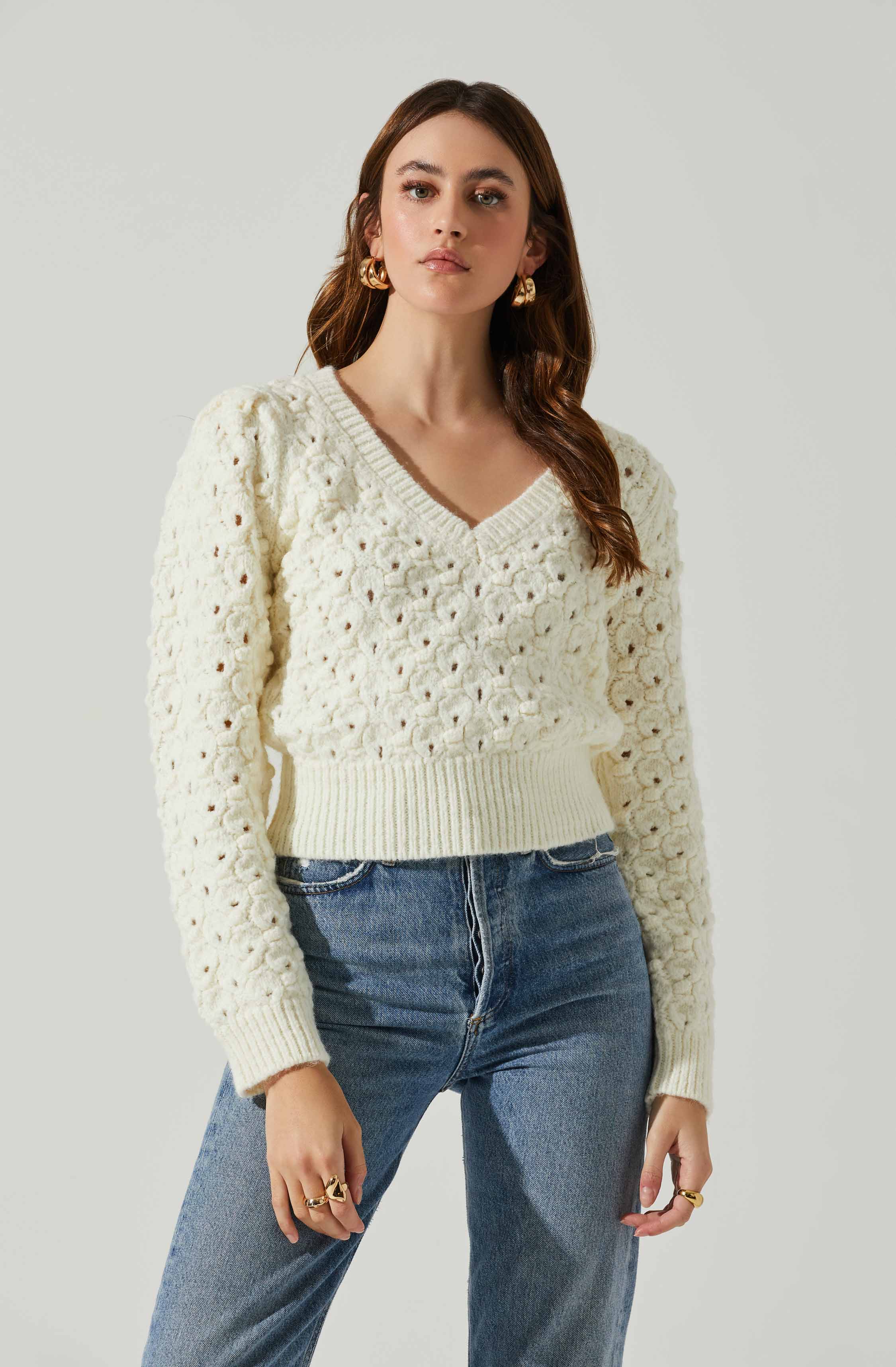 Bianca V Neck Pointelle Sweater-Aljck