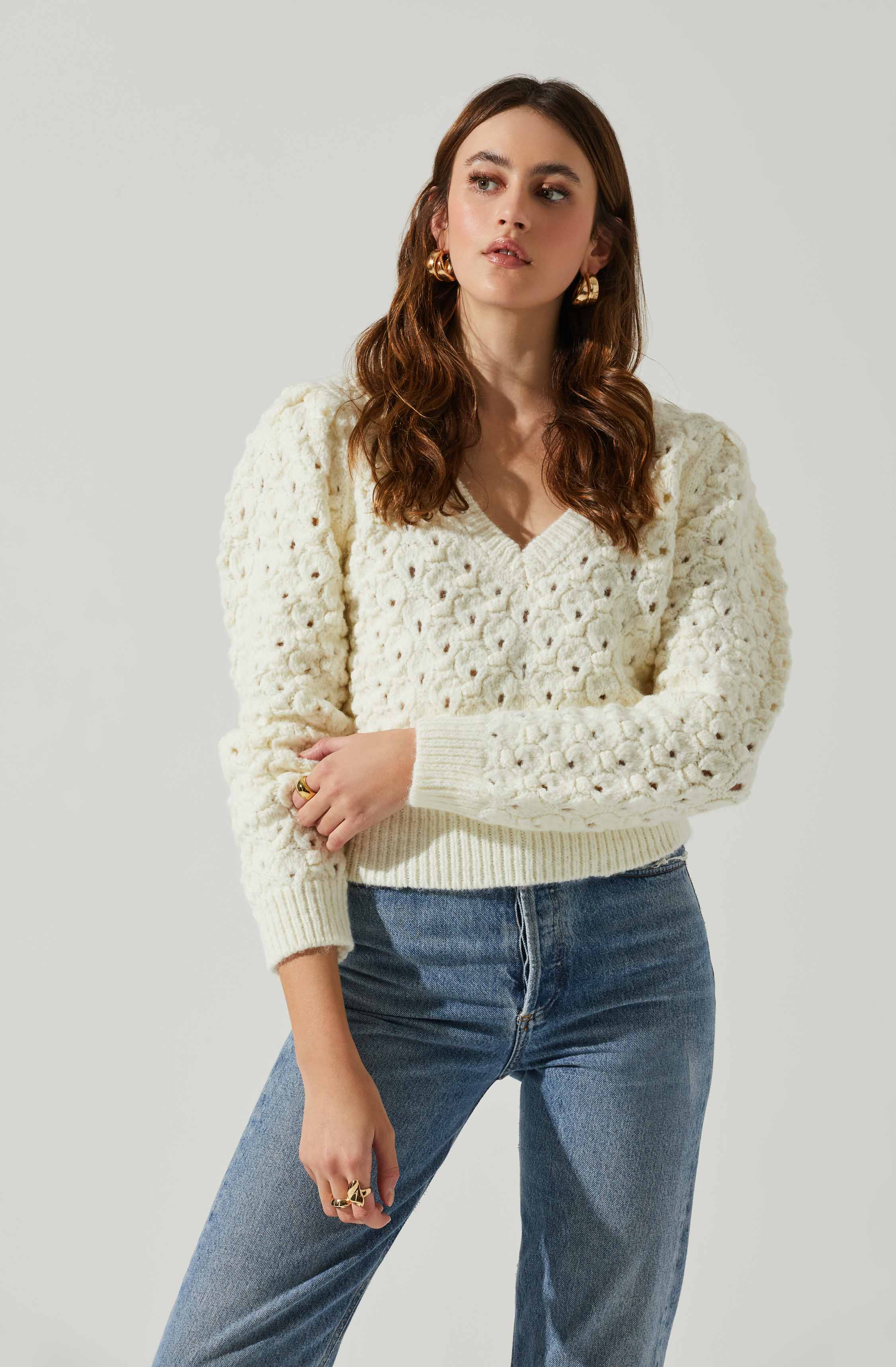 Bianca V Neck Pointelle Sweater-Aljck