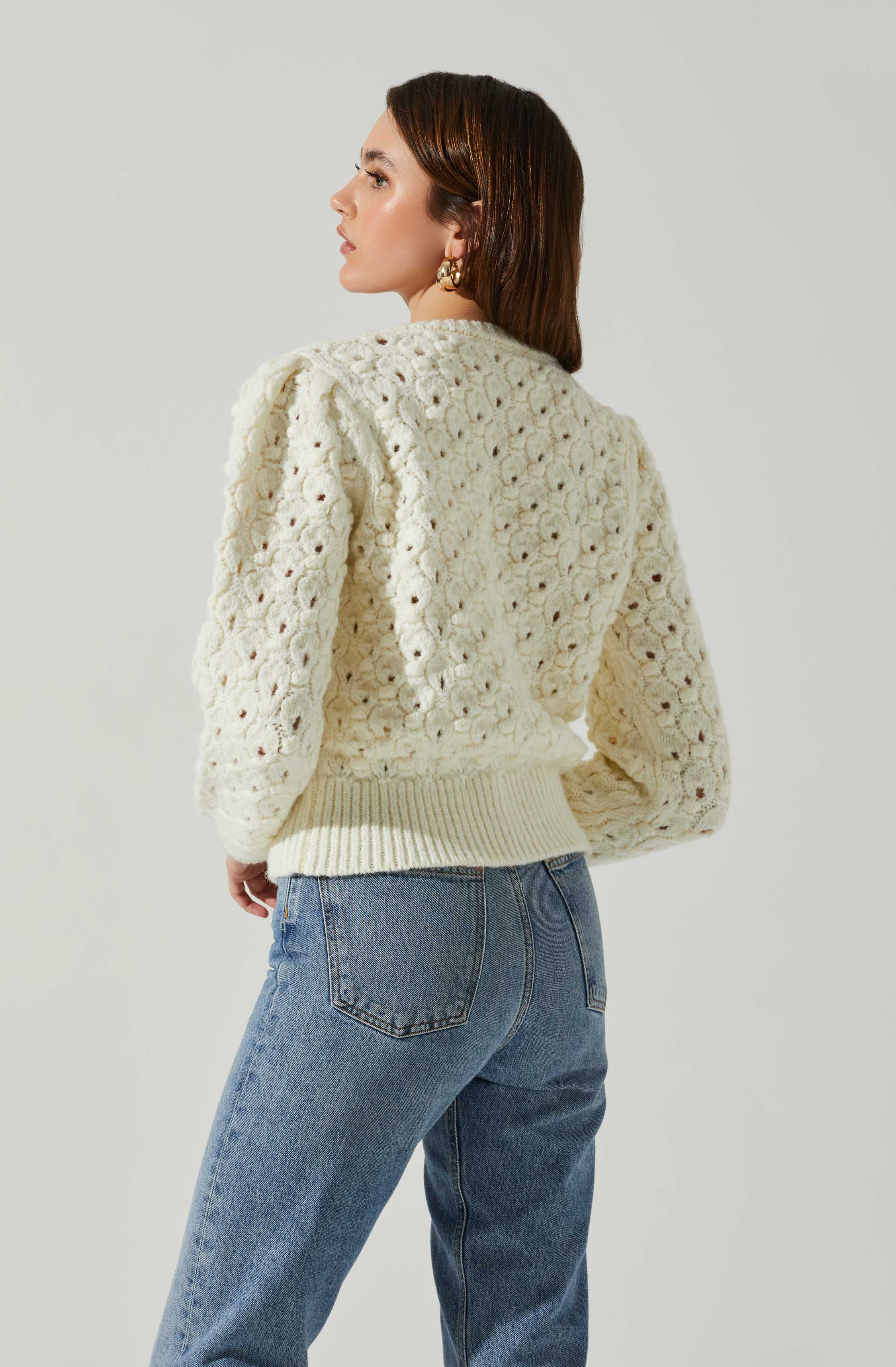Bianca V Neck Pointelle Sweater-Aljck