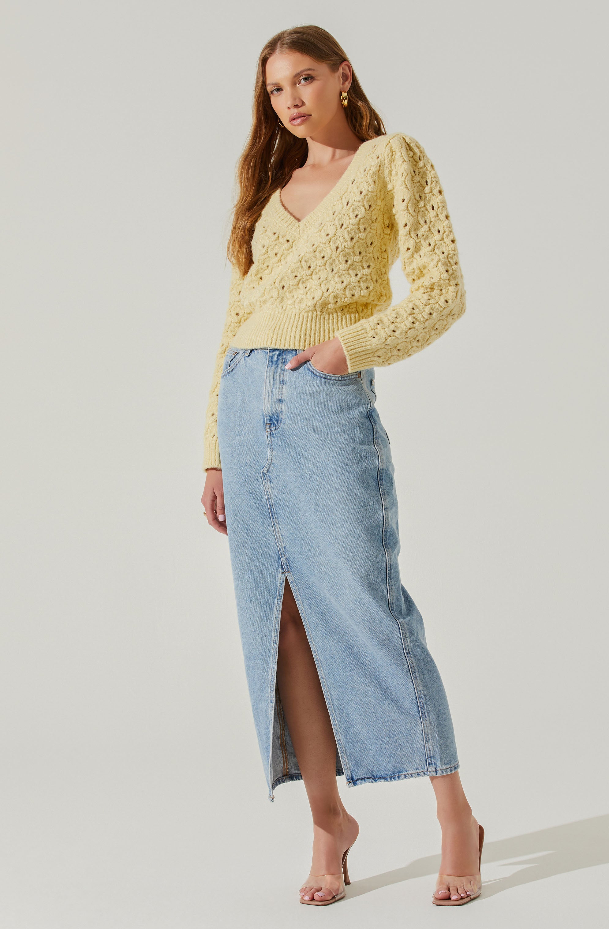 Bianca V Neck Pointelle Sweater-Aljck