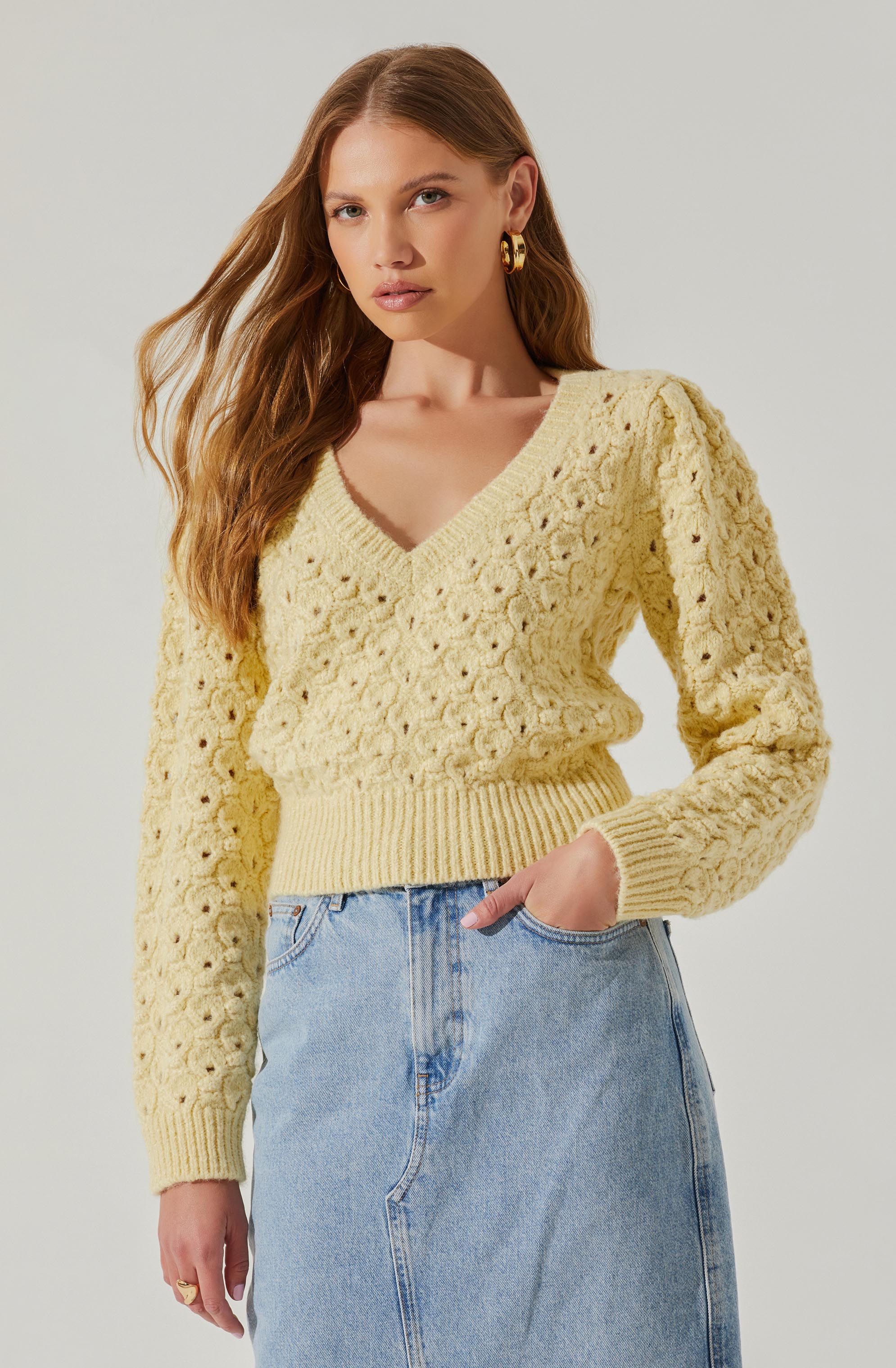 Bianca V Neck Pointelle Sweater-Aljck