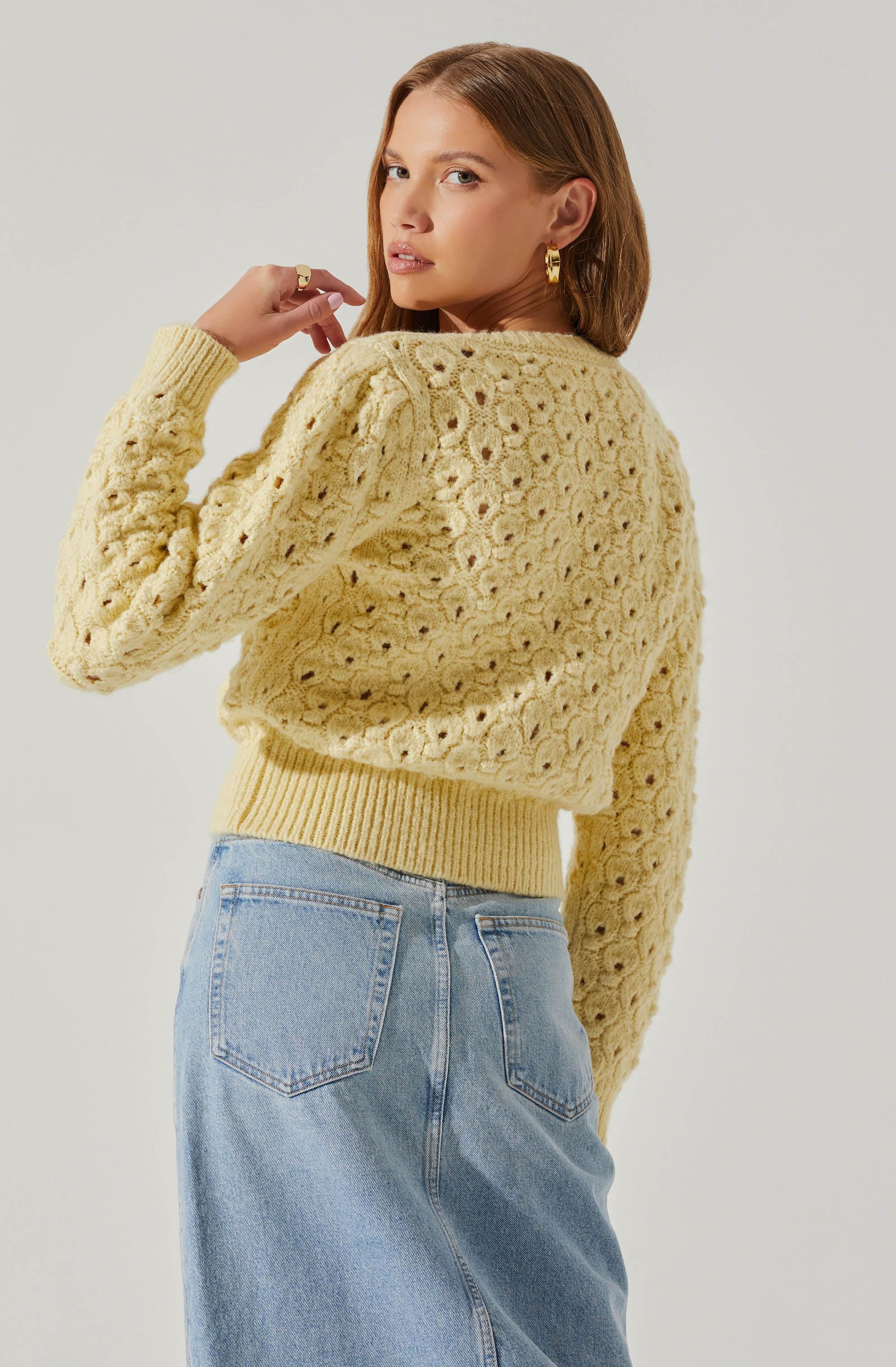 Bianca V Neck Pointelle Sweater-Aljck