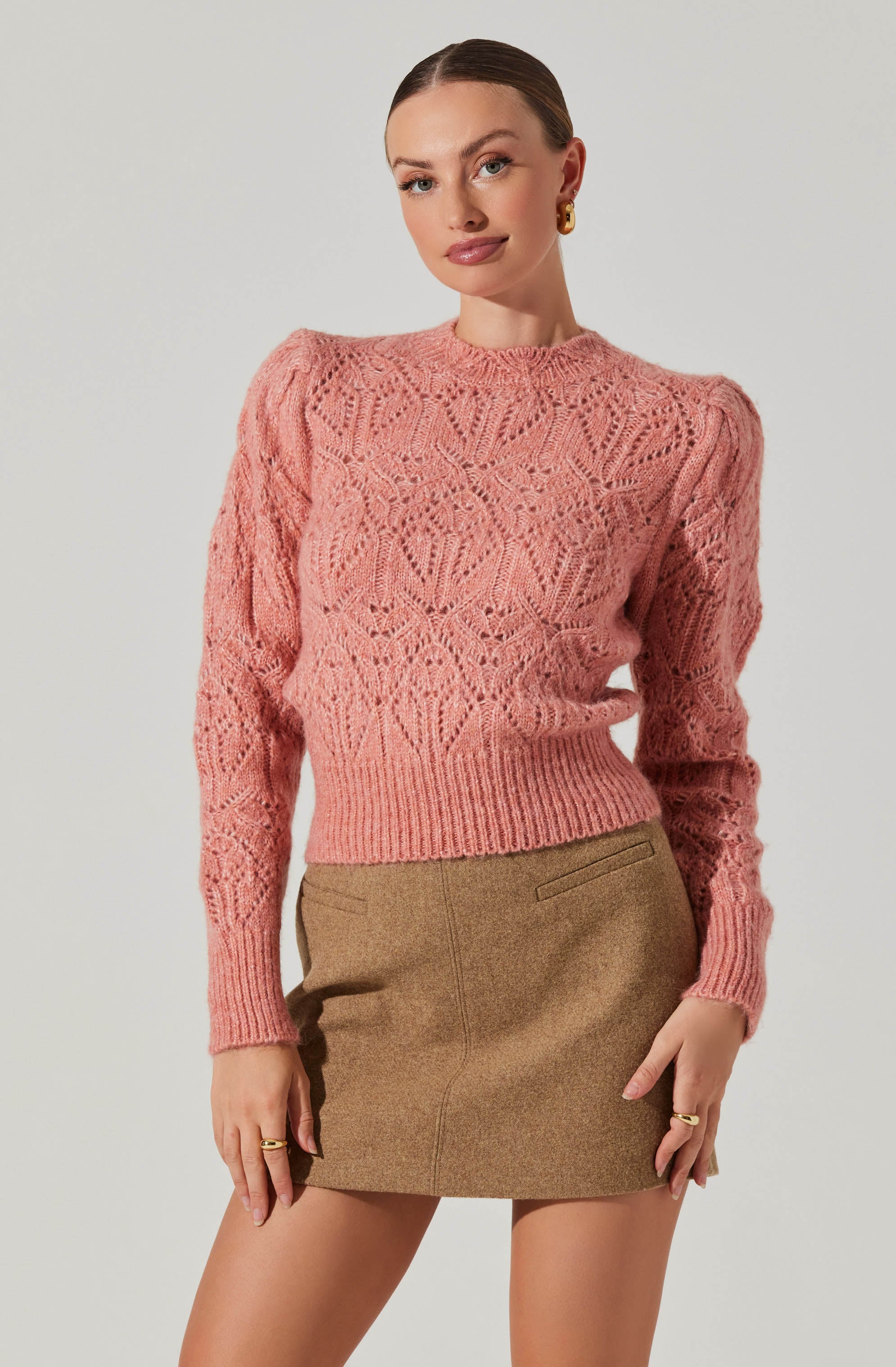Evy Pointelle Puff Sleeve Sweater-Aljck