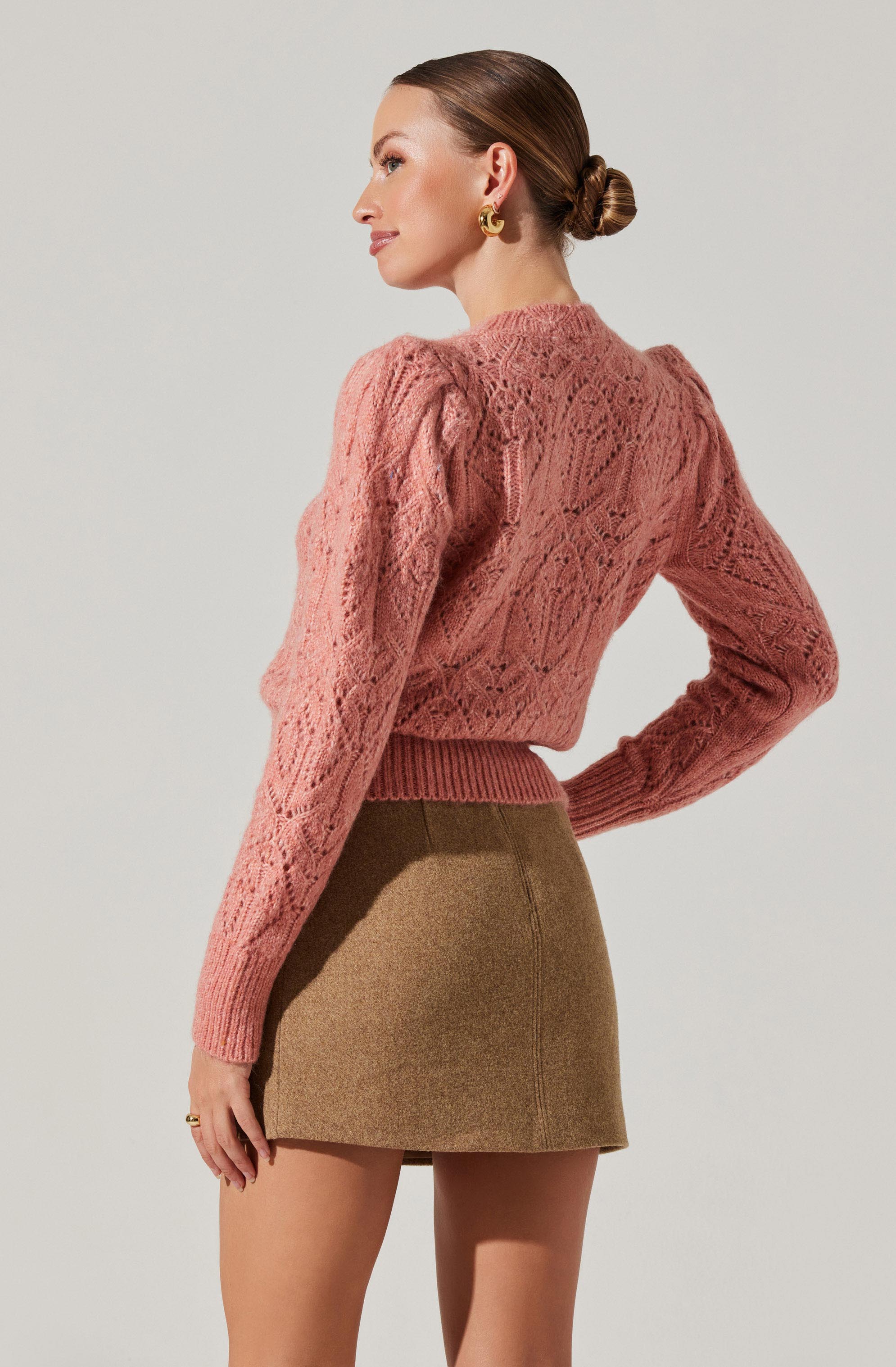 Evy Pointelle Puff Sleeve Sweater-Aljck