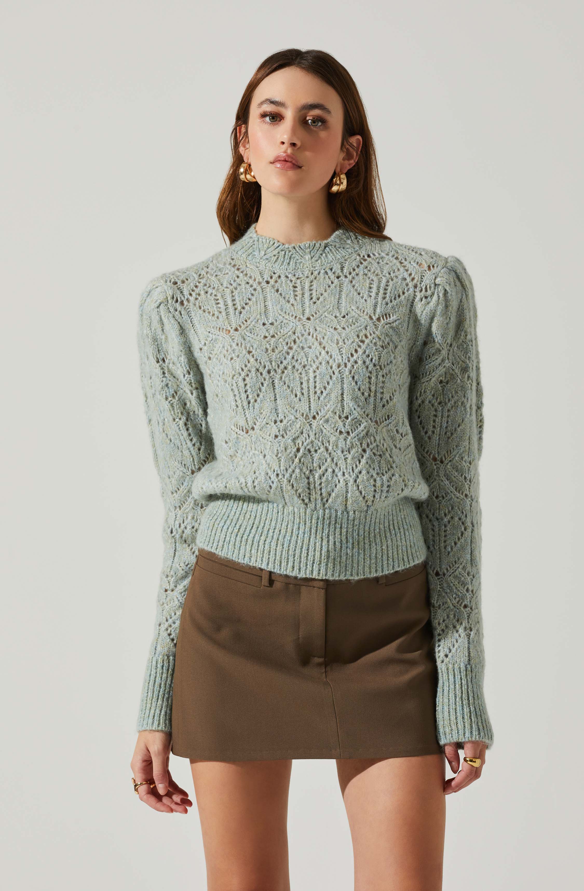 Evy Puff Sleeve Pointelle Sweater-Aljck