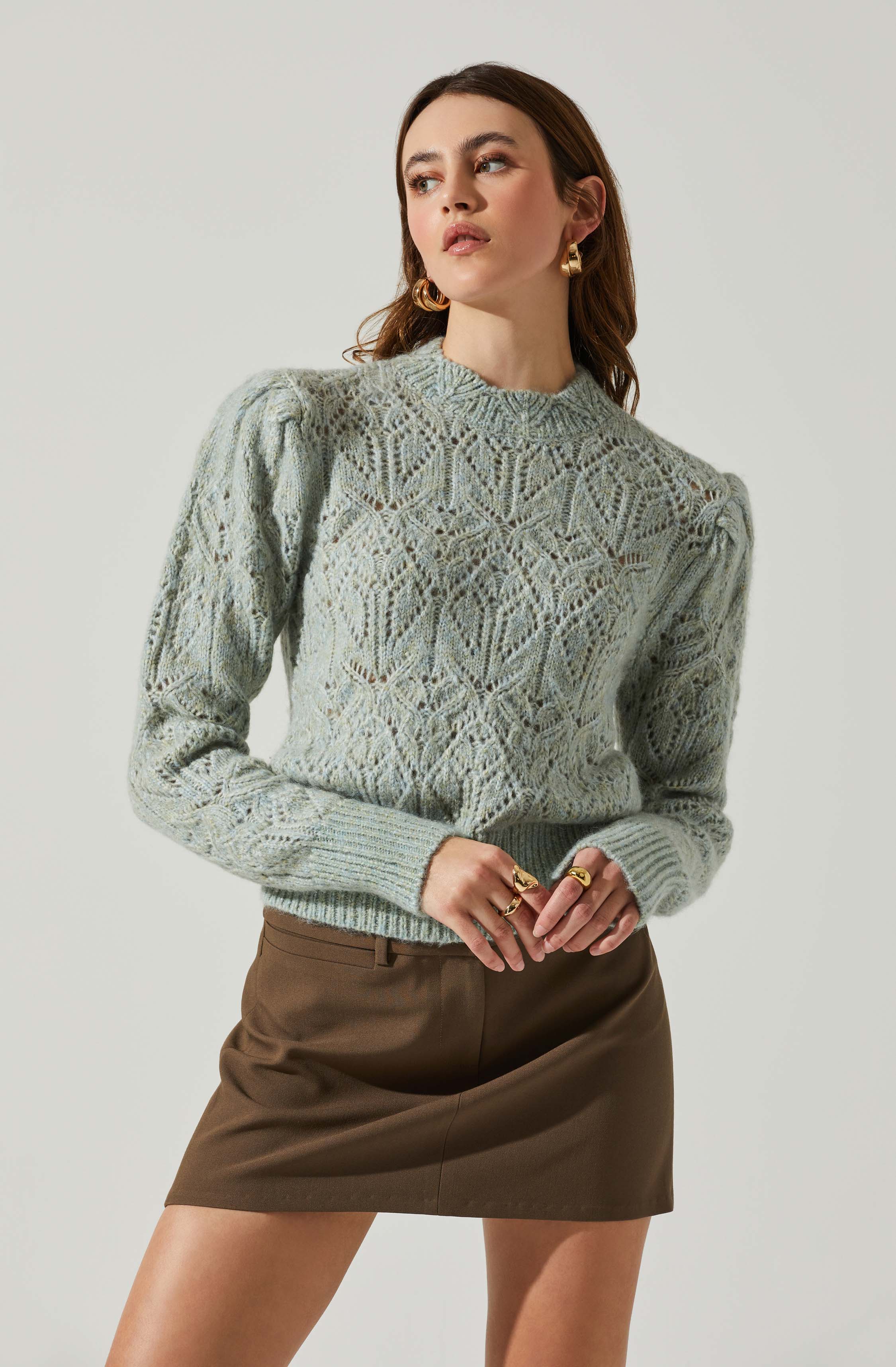Evy Puff Sleeve Pointelle Sweater-Aljck
